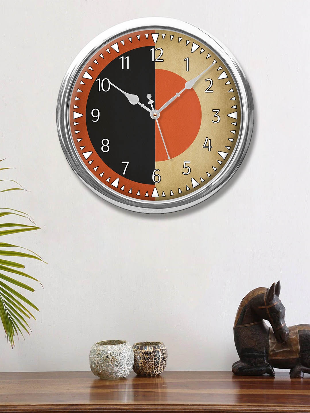 

999Store Multicolour Round Geometric Printed Analogue Wall Clock, Multi