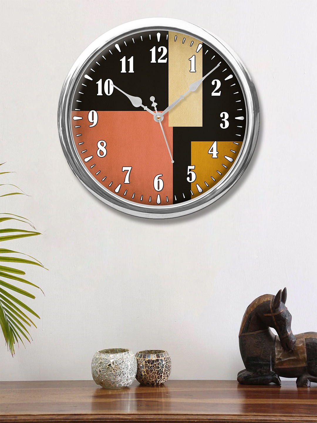 999Store Beige & Black Printed Contemporary Wall Clock