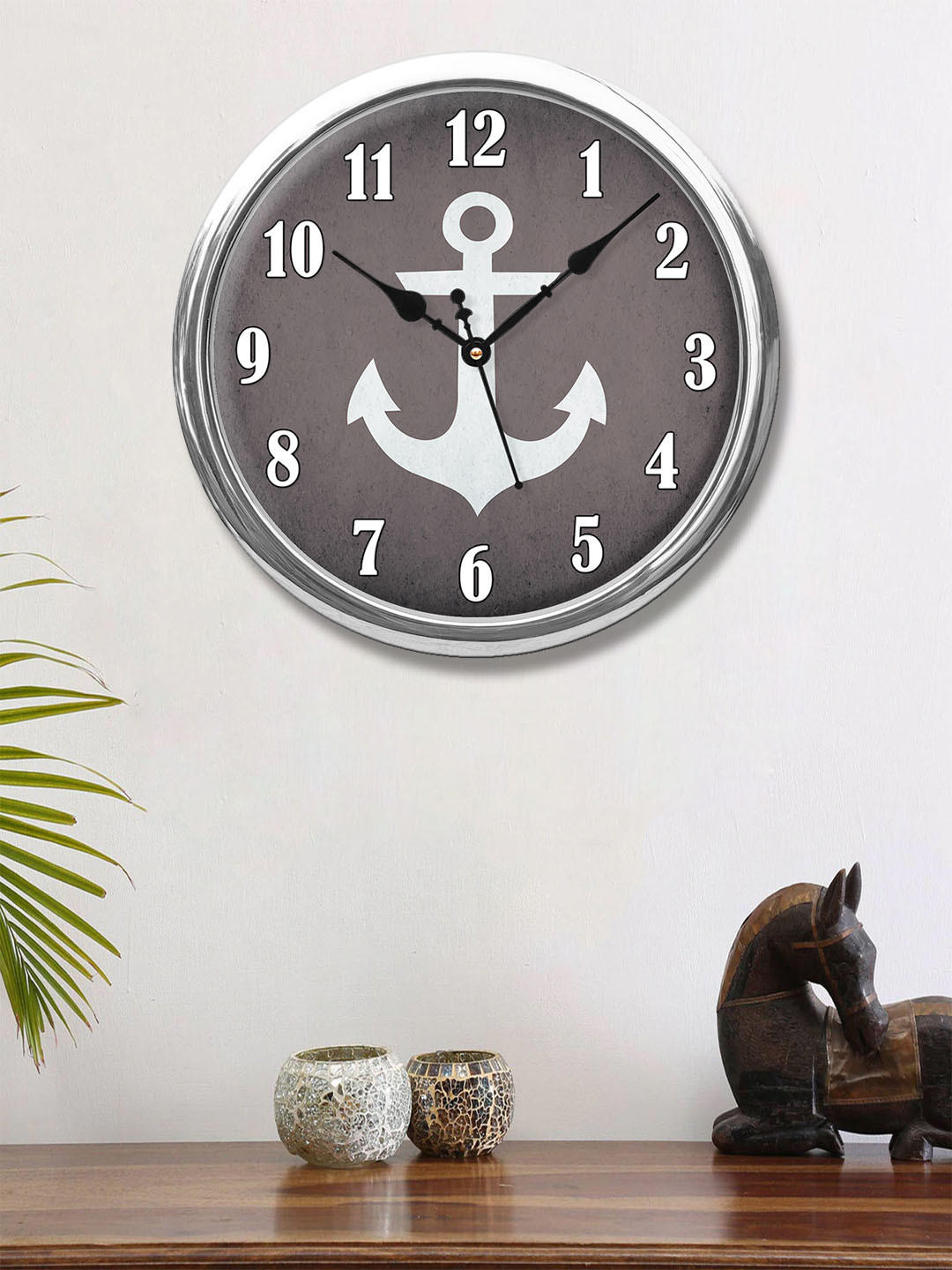 

999Store Grey & White Anchor Printed Contemporary Round Wall Clock