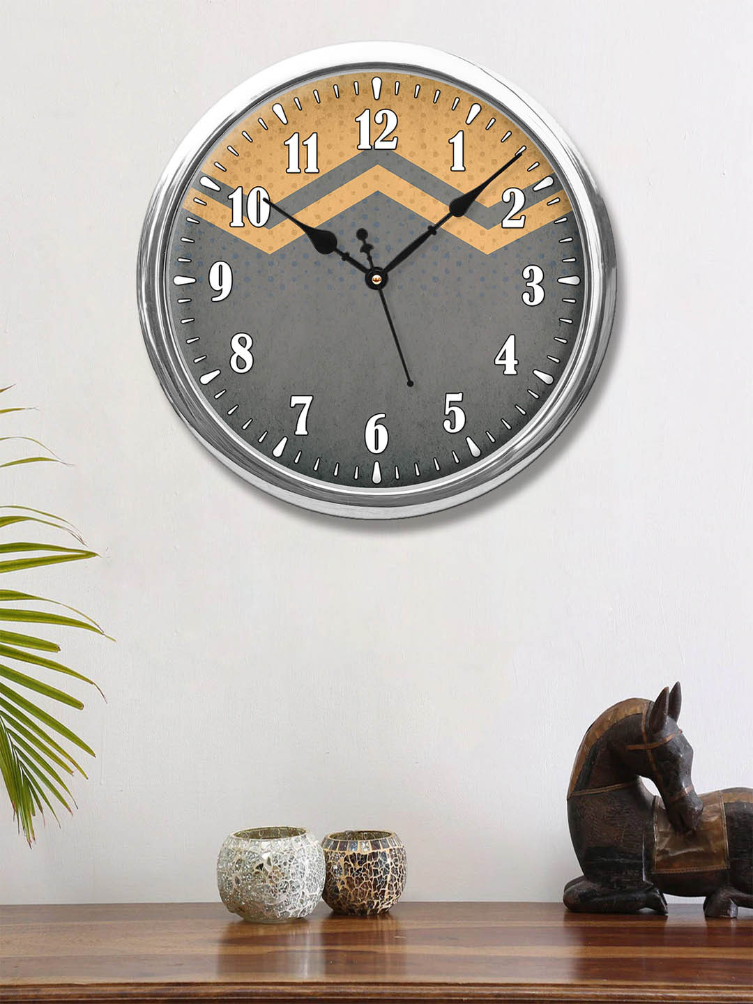 

999Store Grey & Orange Printed Contemporary Wall Clock