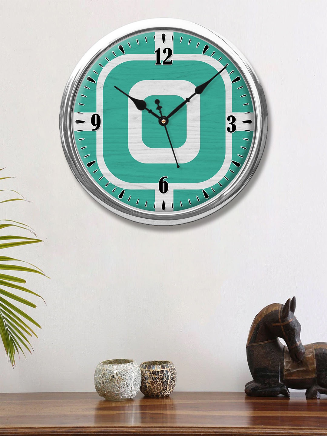 

999Store Green & White Abstract Printed Contemporary Round Wall Clock