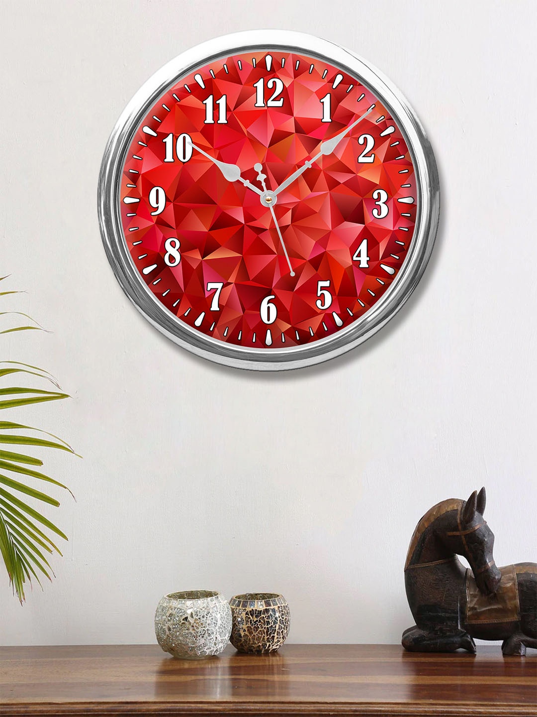 

999Store Red & White Abstract Triangles Printed Contemporary Wall Clock 30 cm