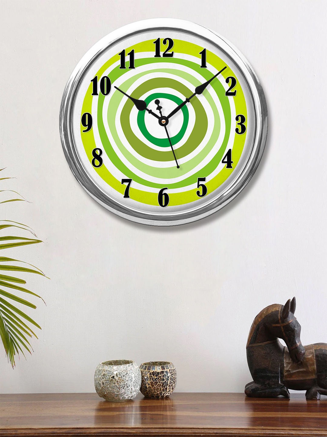 

999Store Green & Silver-Toned Printed Contemporary Wall Clock 30 cm