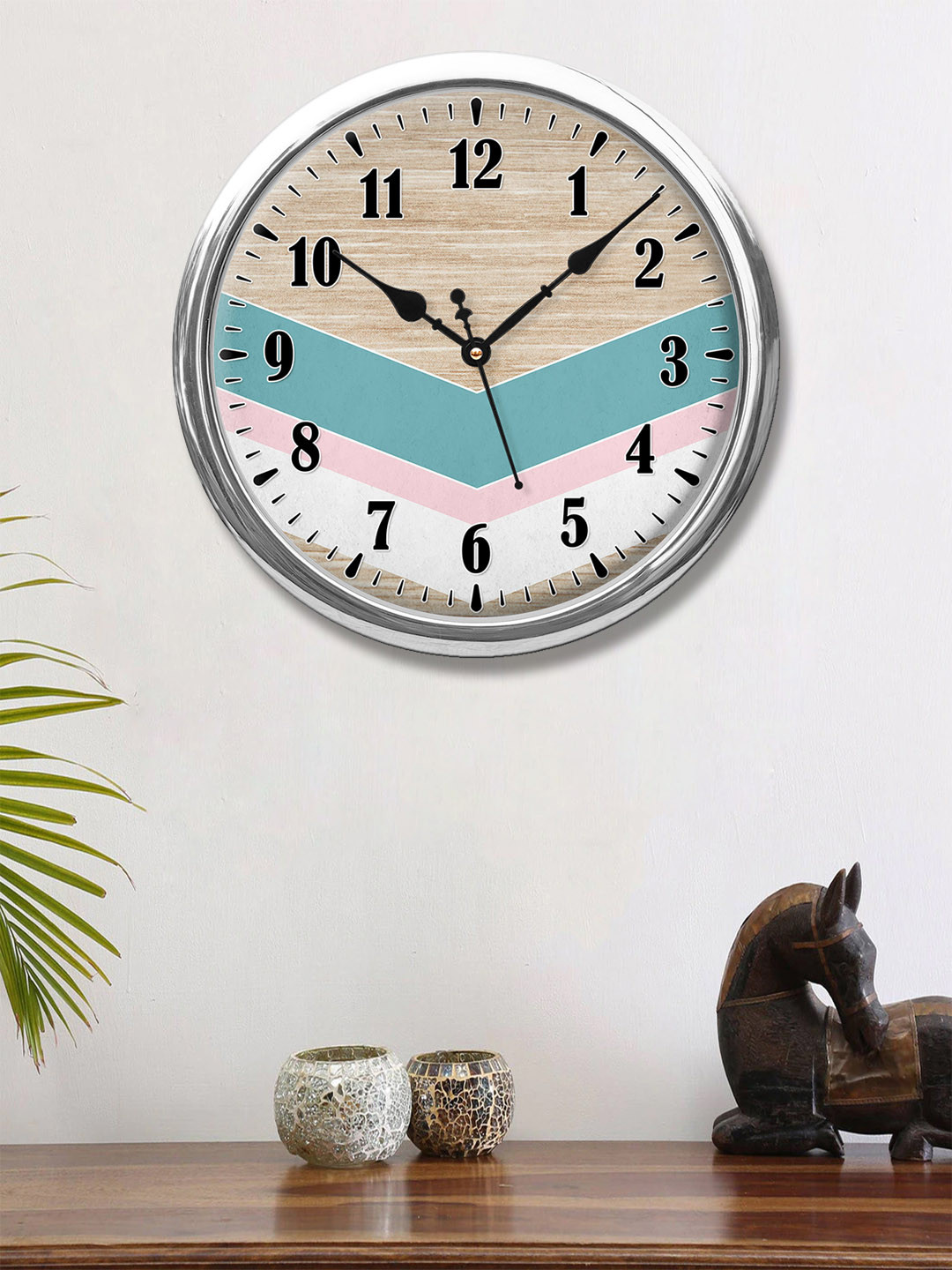 

999Store White & Green Printed Contemporary Wall Clock