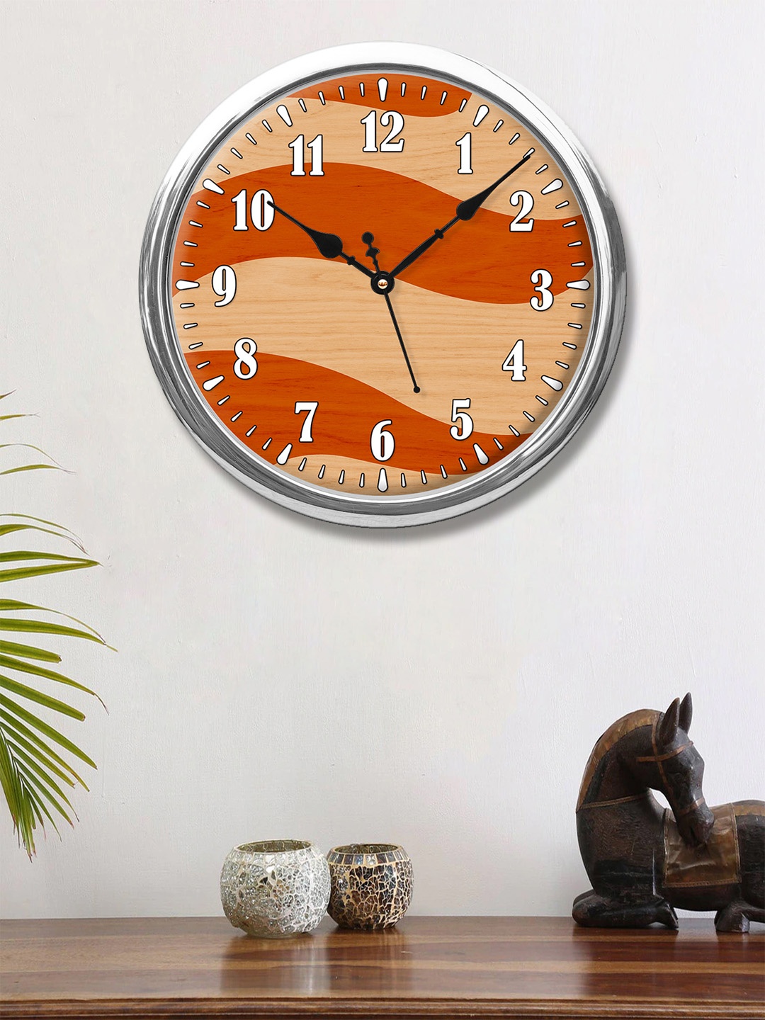 

999Store Brown Round Abstract Printed Analogue Wall Clock