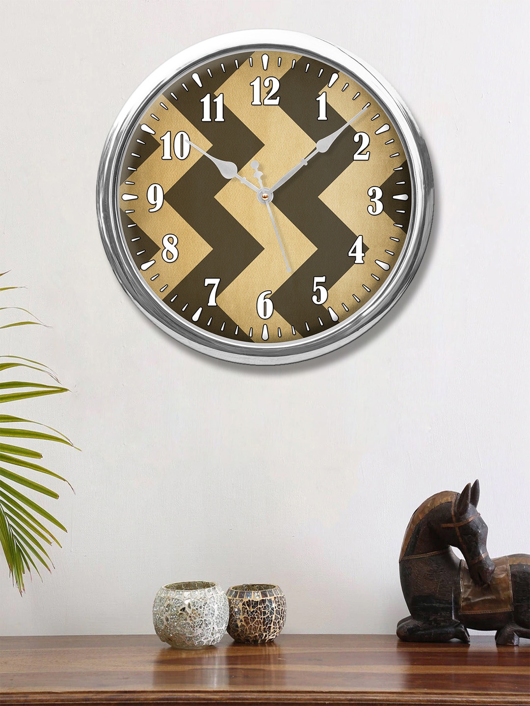 

999Store Brown & White Printed Contemporary Wall Clock