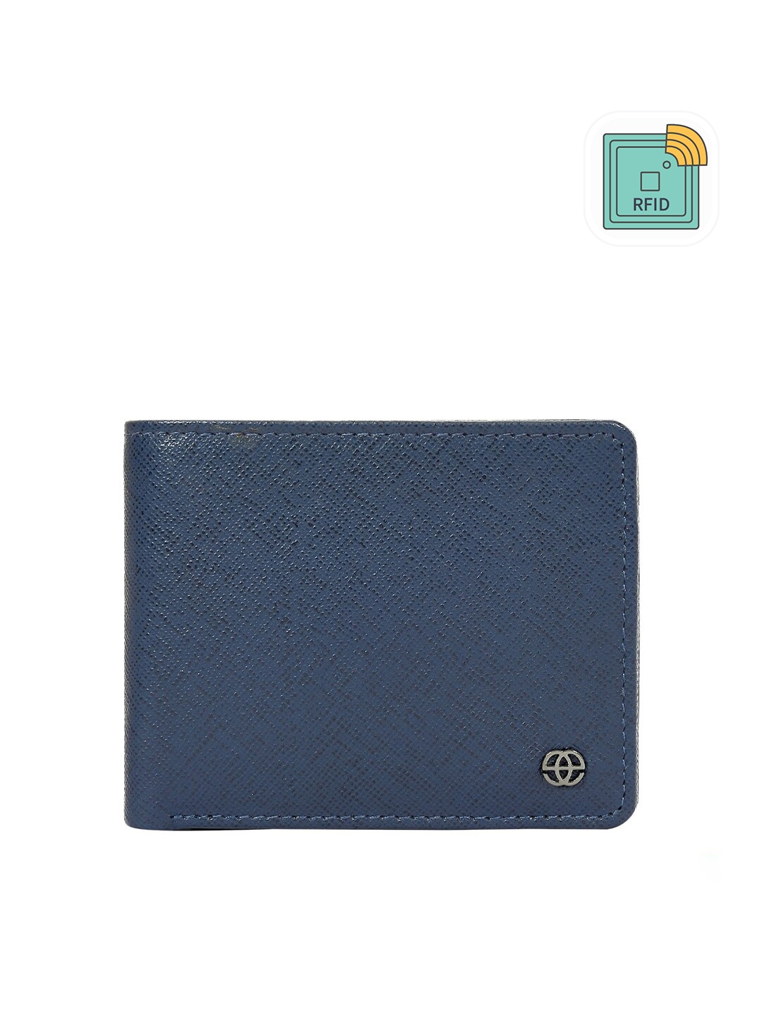 

Eske Men Navy Blue Textured Leather Two Fold Wallet