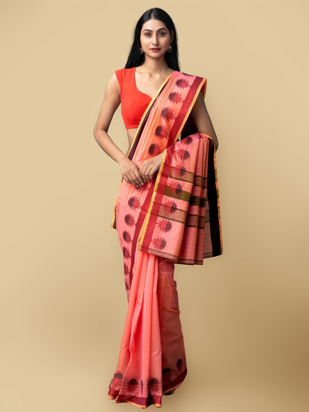 

Unnati Silks Women Pink & Red Bangalore Sico Saree