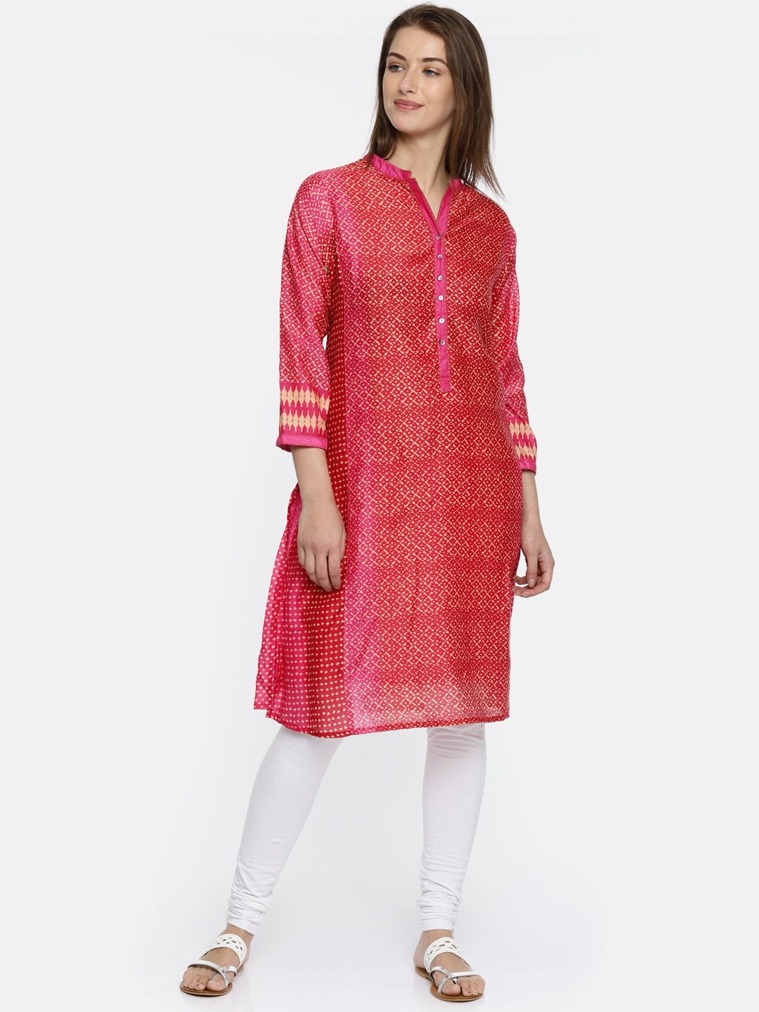 

Biba Women Red Printed Straight Kurta