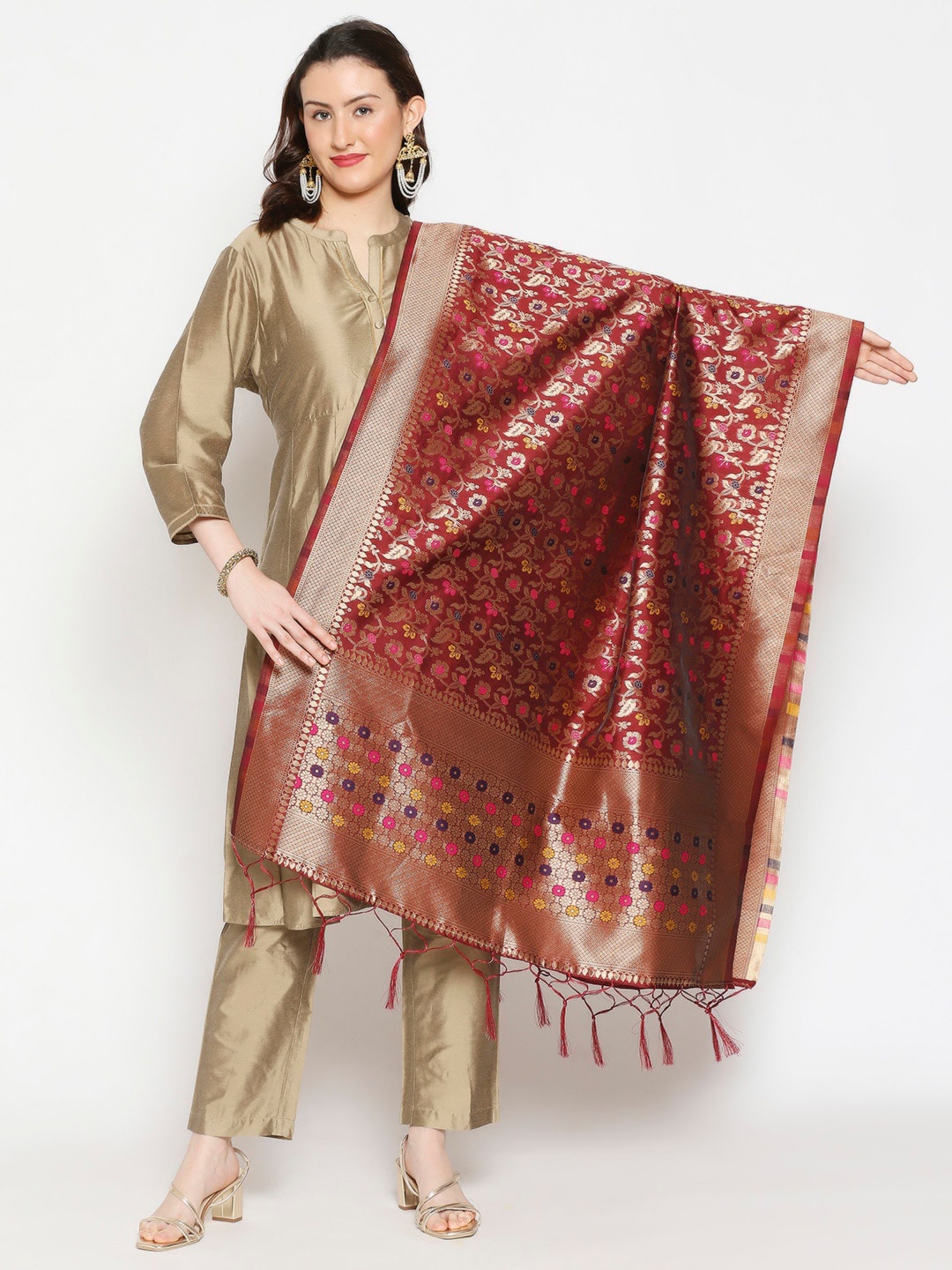 

Dupatta Bazaar Maroon & Gold-Coloured Woven Design Banarasi Silk Dupatta