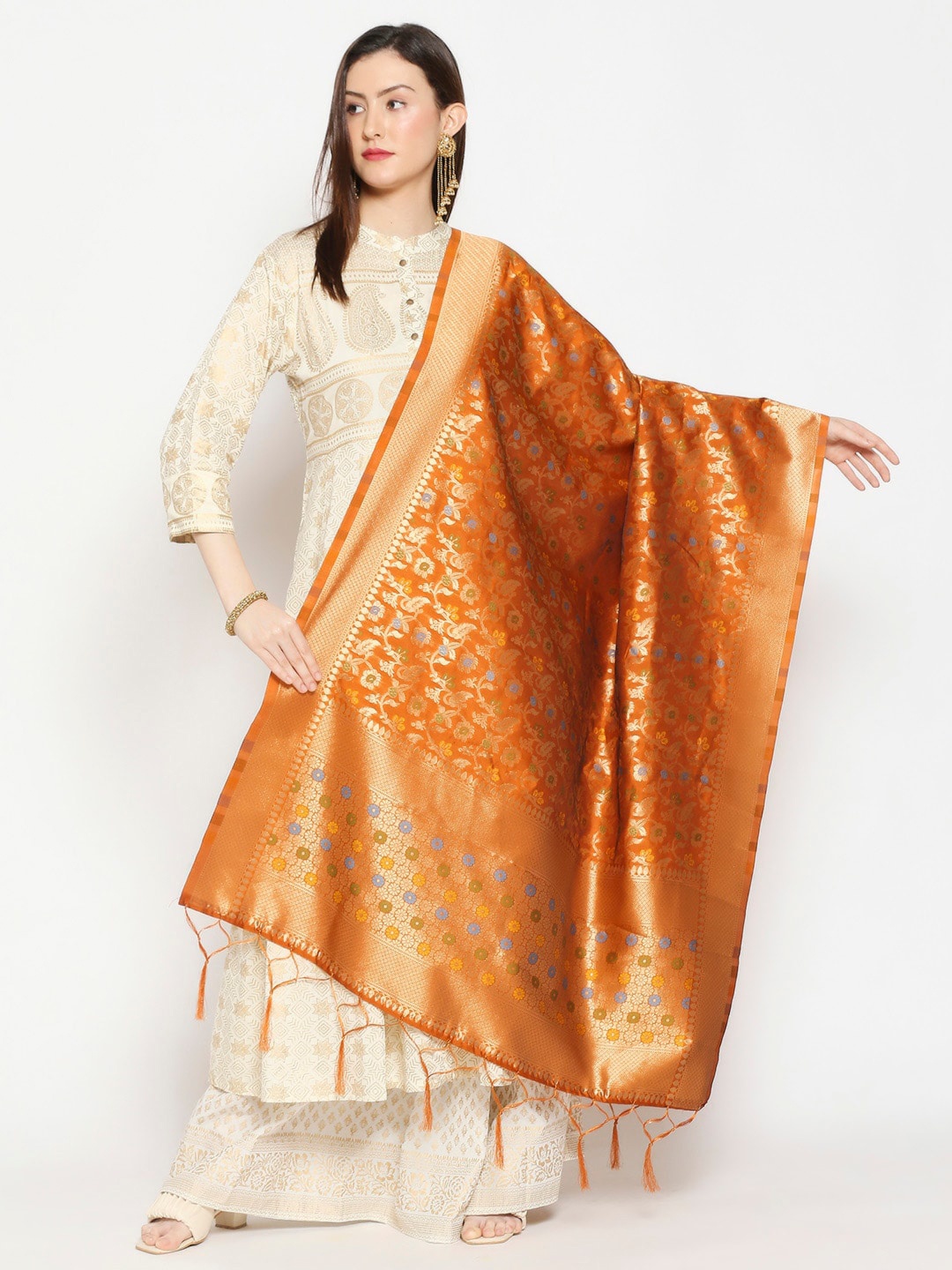 

Dupatta Bazaar Women Rust Woven Design Banarasi Silk Dupatta