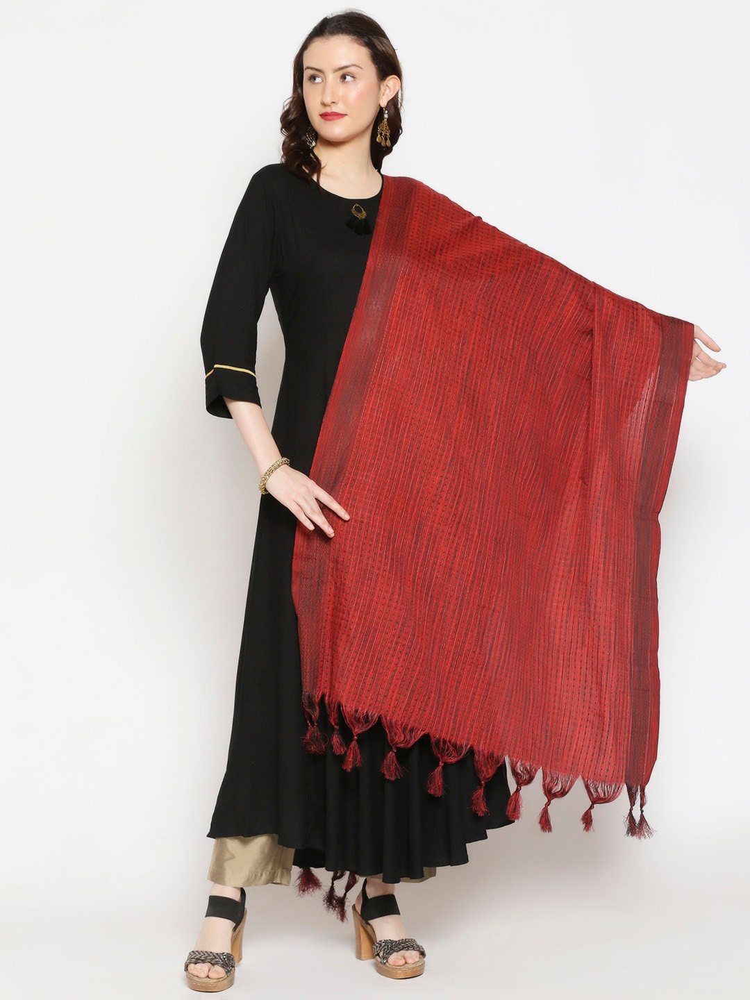 

Dupatta Bazaar Red & Black Woven Design Pure Cotton Dupatta