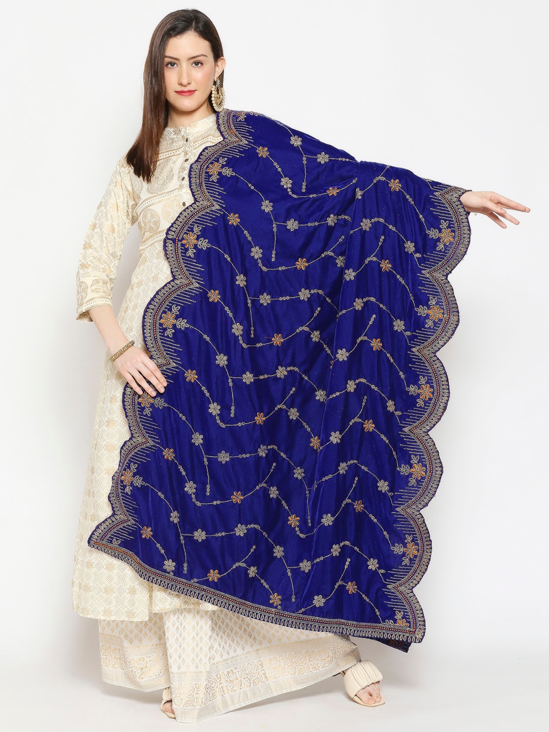 

Dupatta Bazaar Women Blue Velvet Embroidered Dupatta