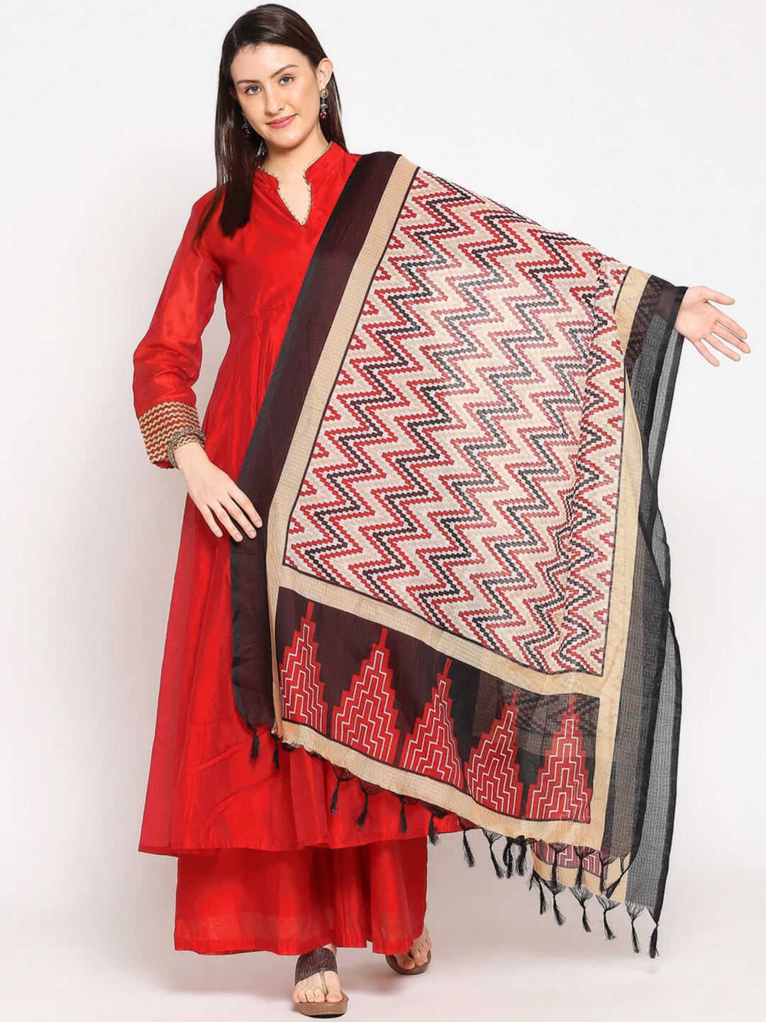

Dupatta Bazaar Red & Black Woven Design Dupatta