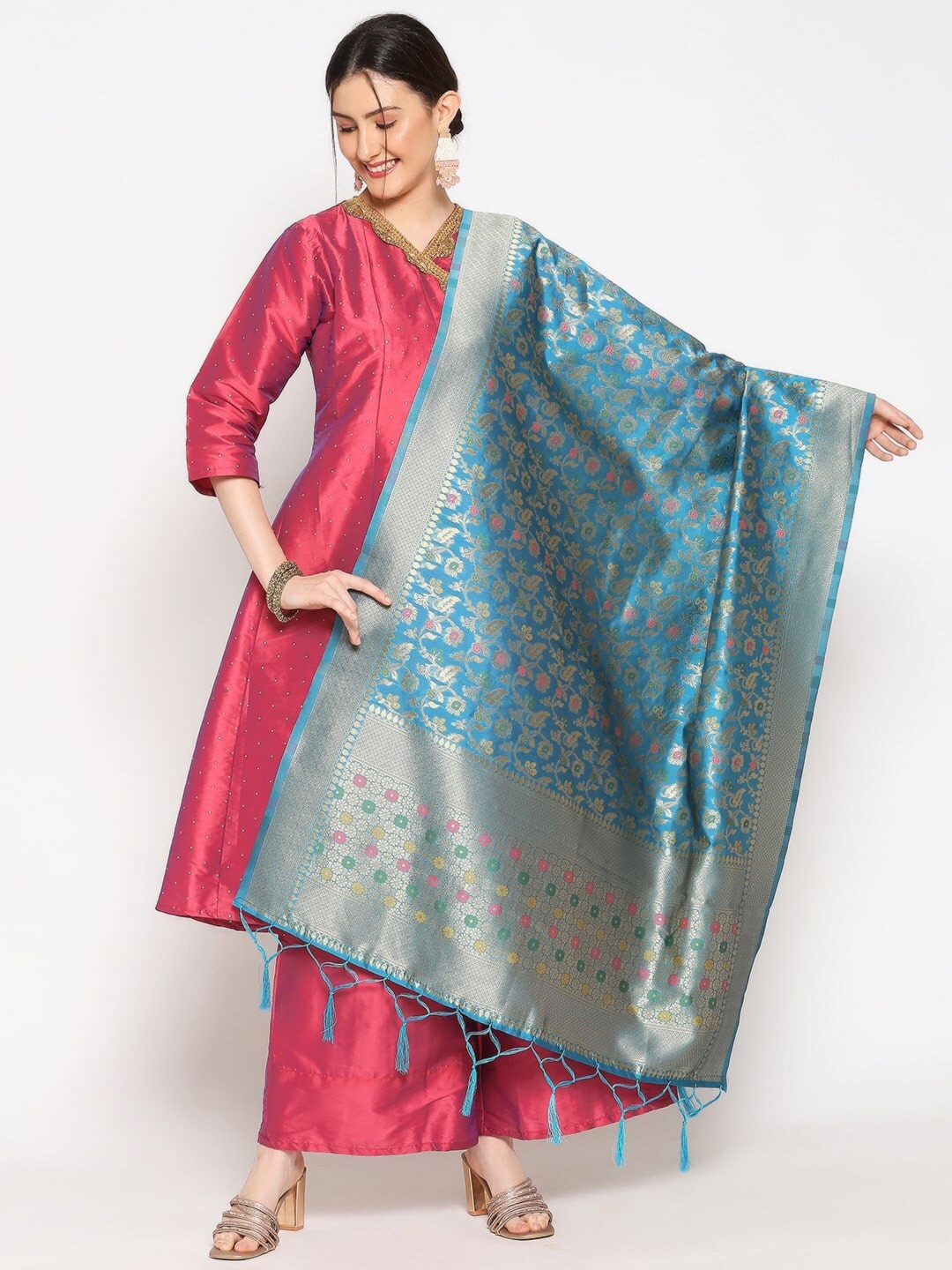 

Dupatta Bazaar Blue & Beige Woven Design Banarasi Silk Dupatta