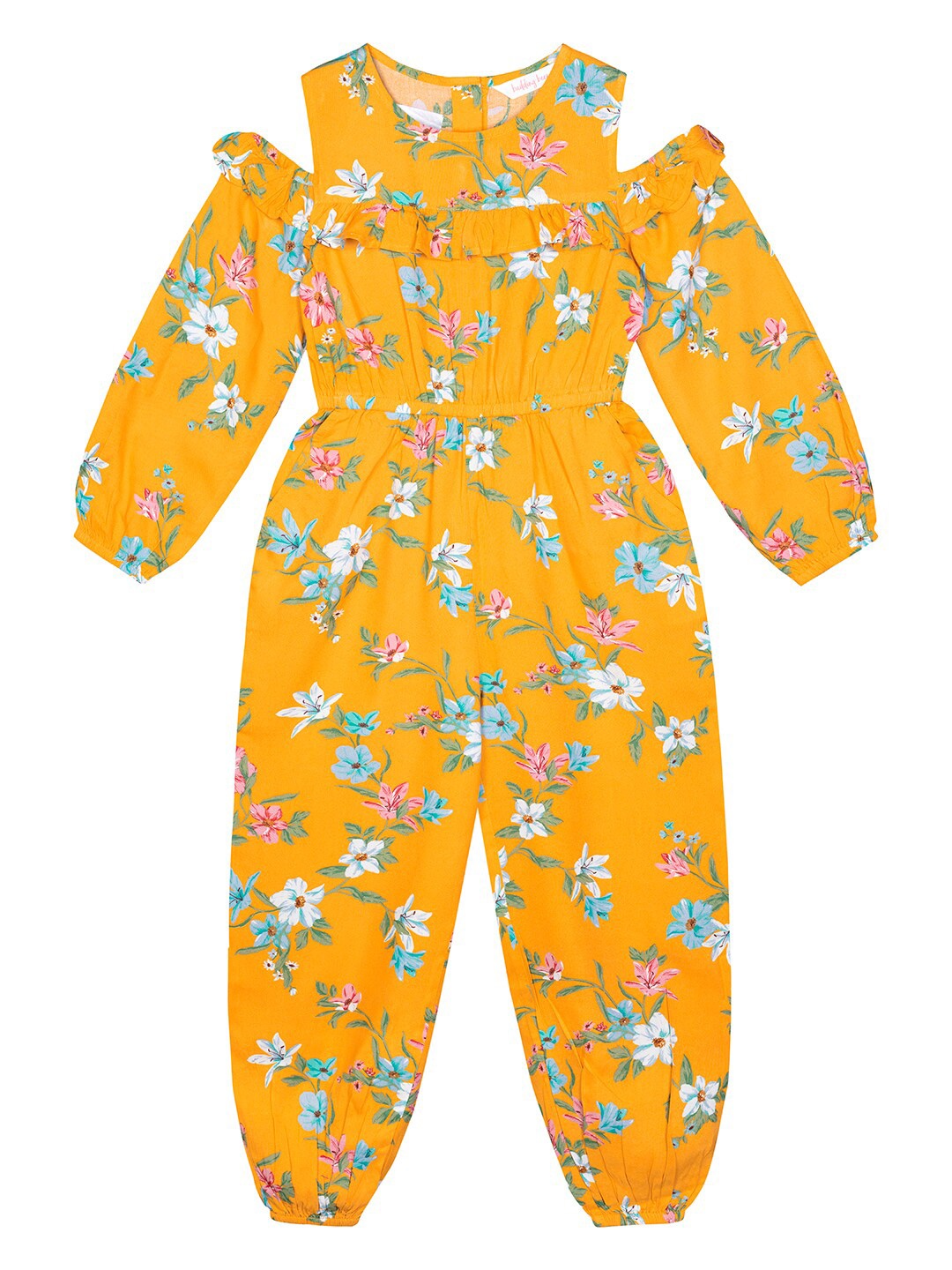 

Budding Bees Girls Mustard Yellow & Green Printed Basic Jumpsuit