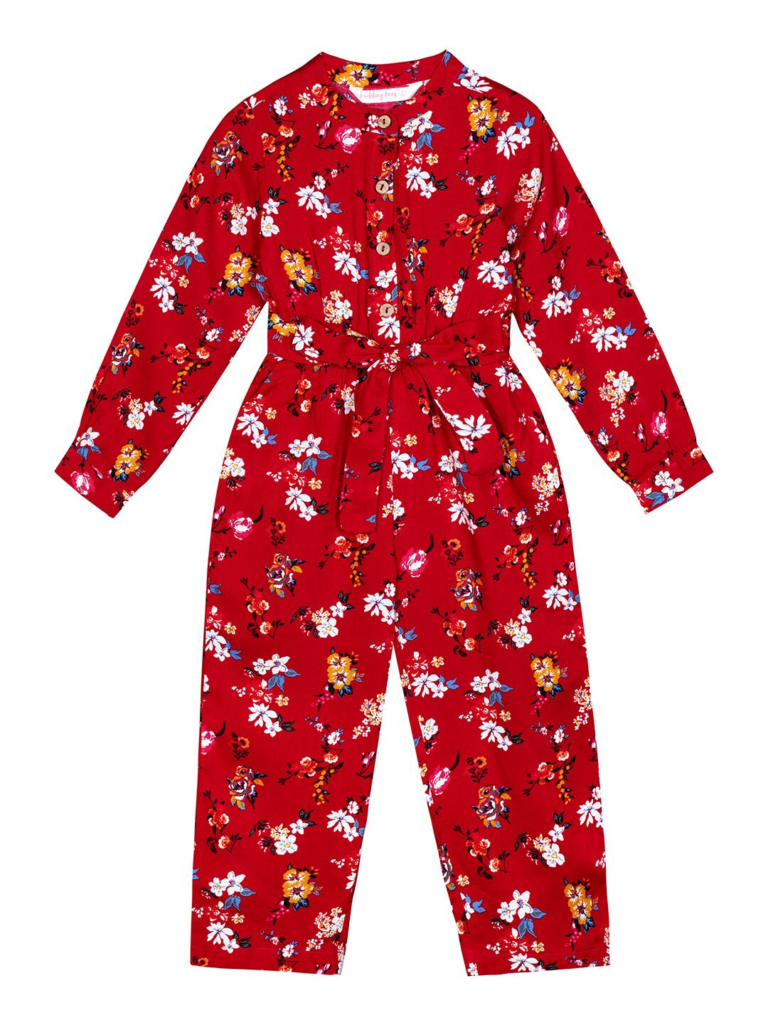 

Budding Bees Girls Red & White Printed Basic Jumpsuit