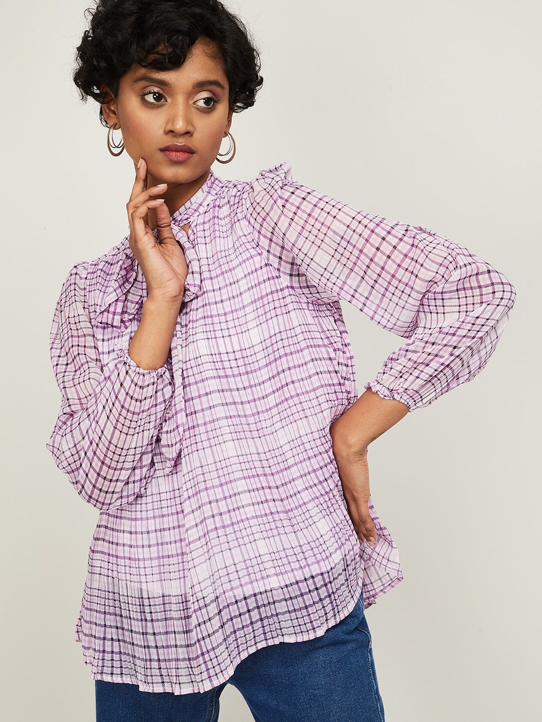 

CODE by Lifestyle Purple Checked A-Line Top
