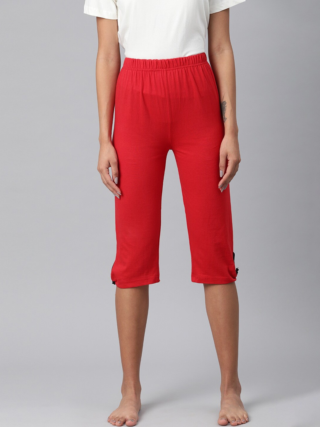 

NOT YET by us Women Red Pure Cotton Solid Capri