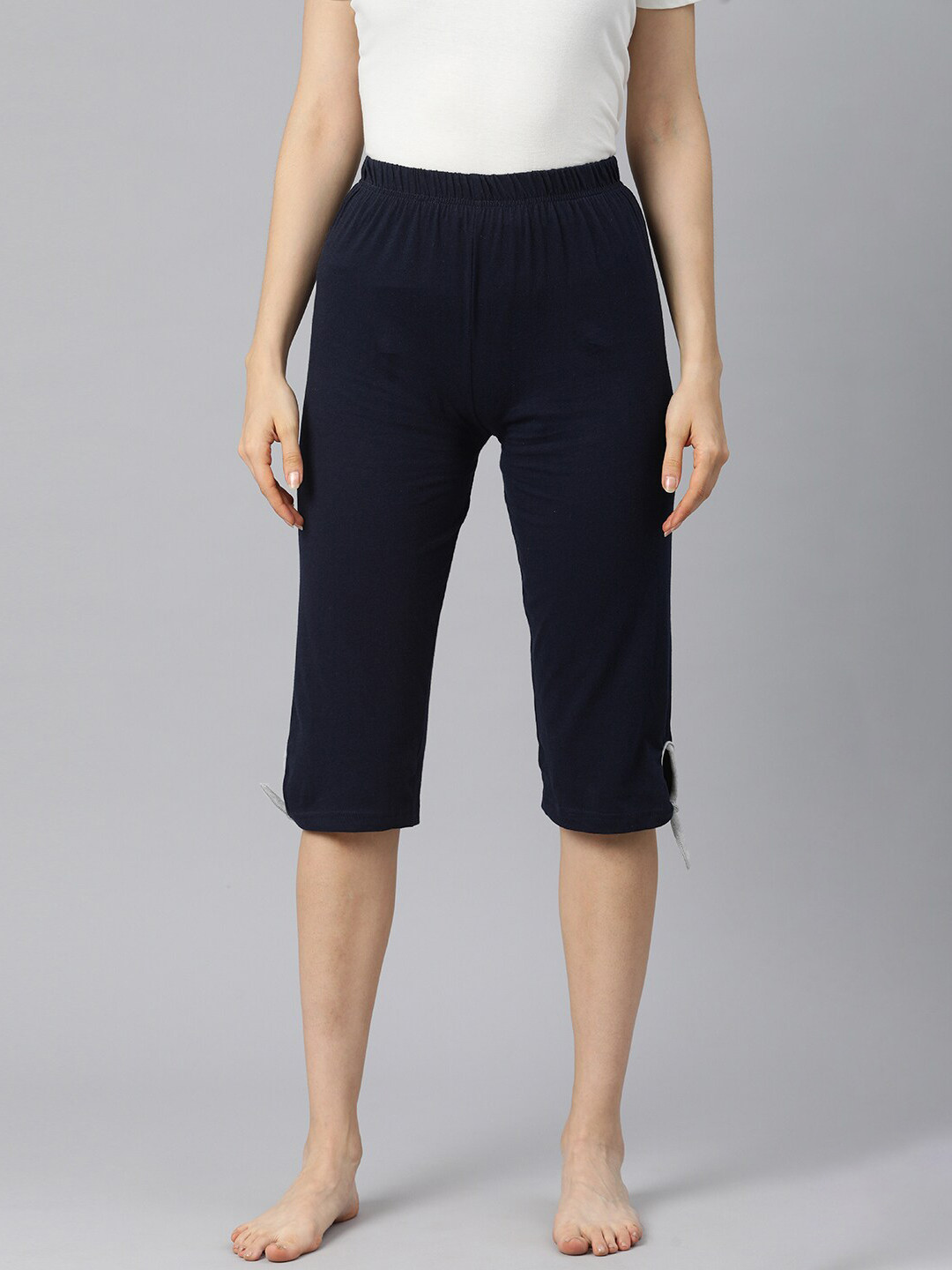 

NOT YET by us Women Navy Blue Pure Cotton Capris