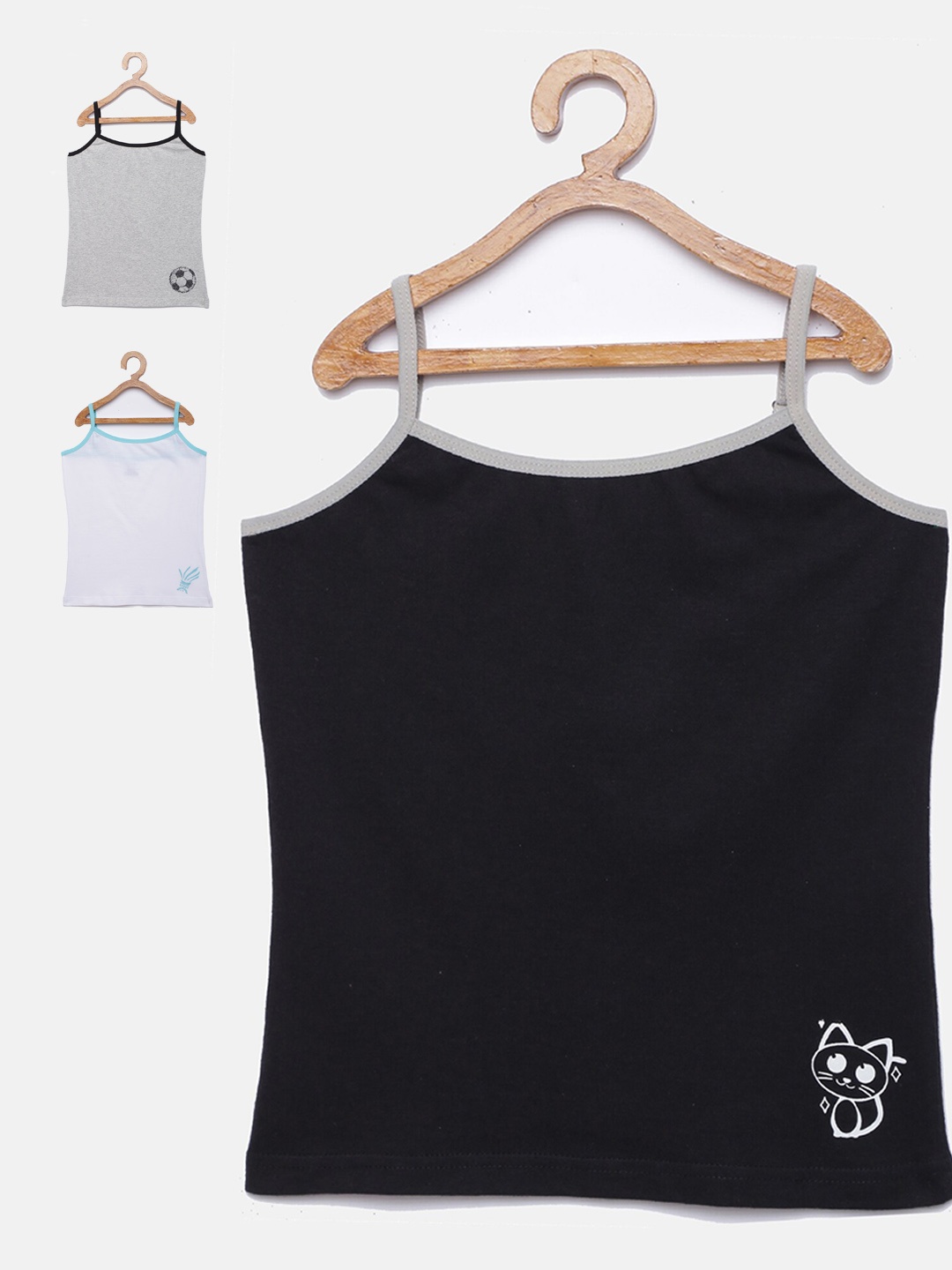 

MTB Girls Pack Of 3 Solid Camisoles, Black