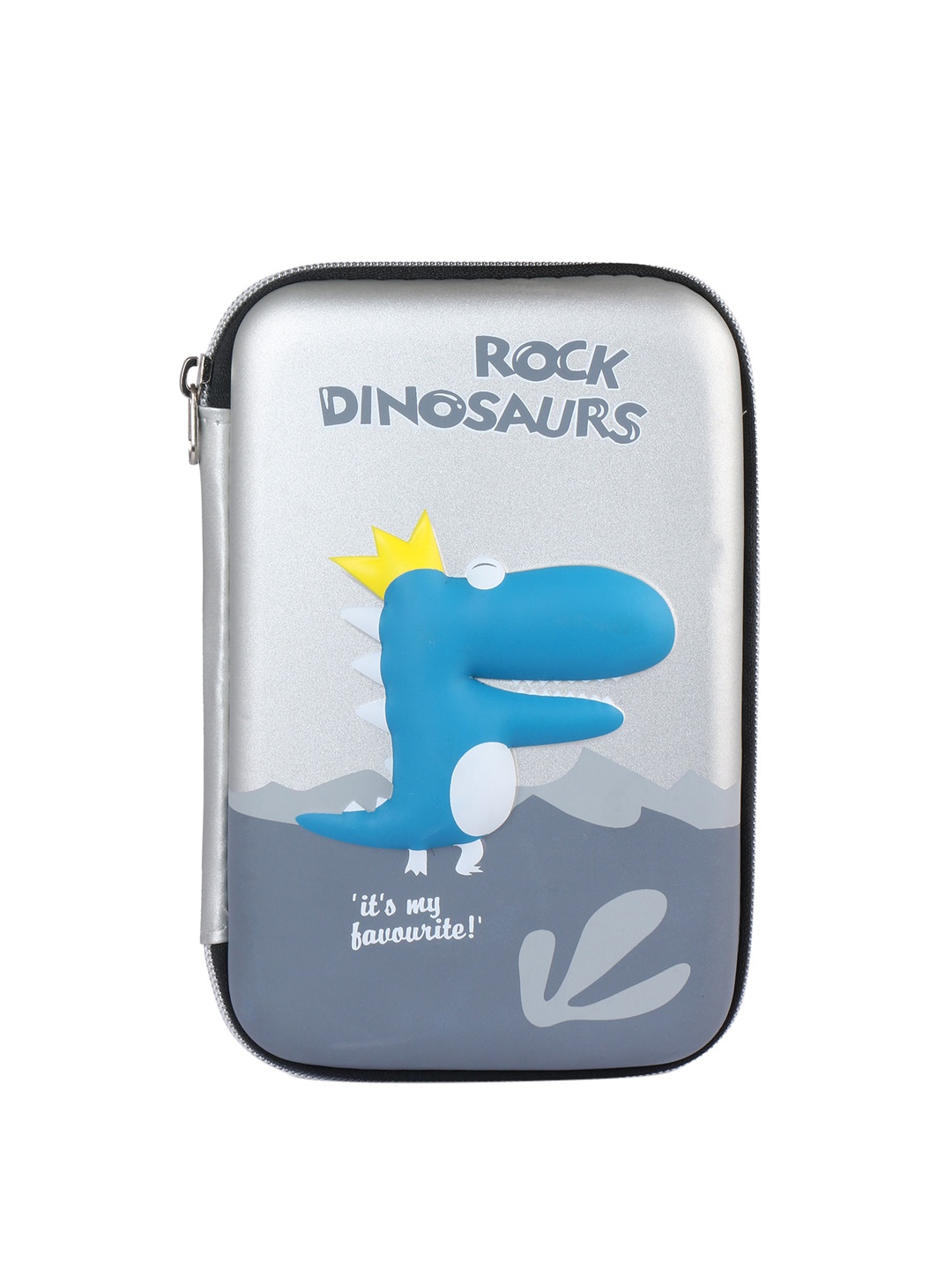 

Instabuyz Kids Silver-Toned & Blue Printed Zipper Pencil Pouch