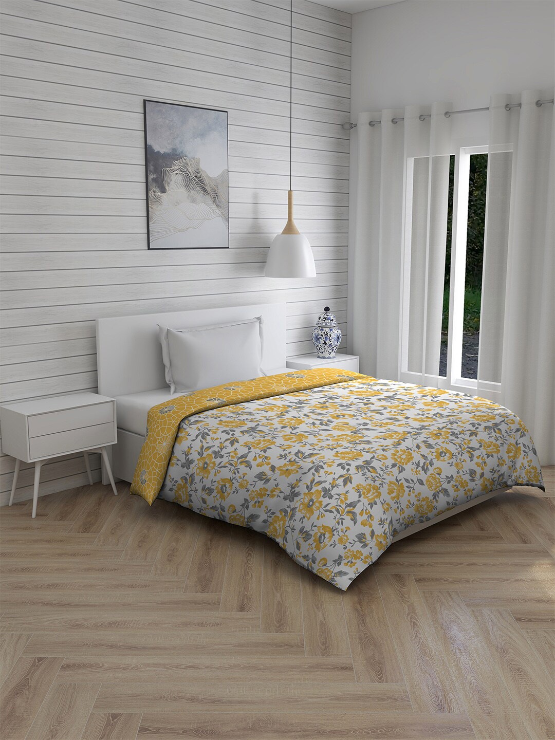 

Layers White & Yellow Floral AC Room 120 GSM Pure Cotton Single Bed Comforter