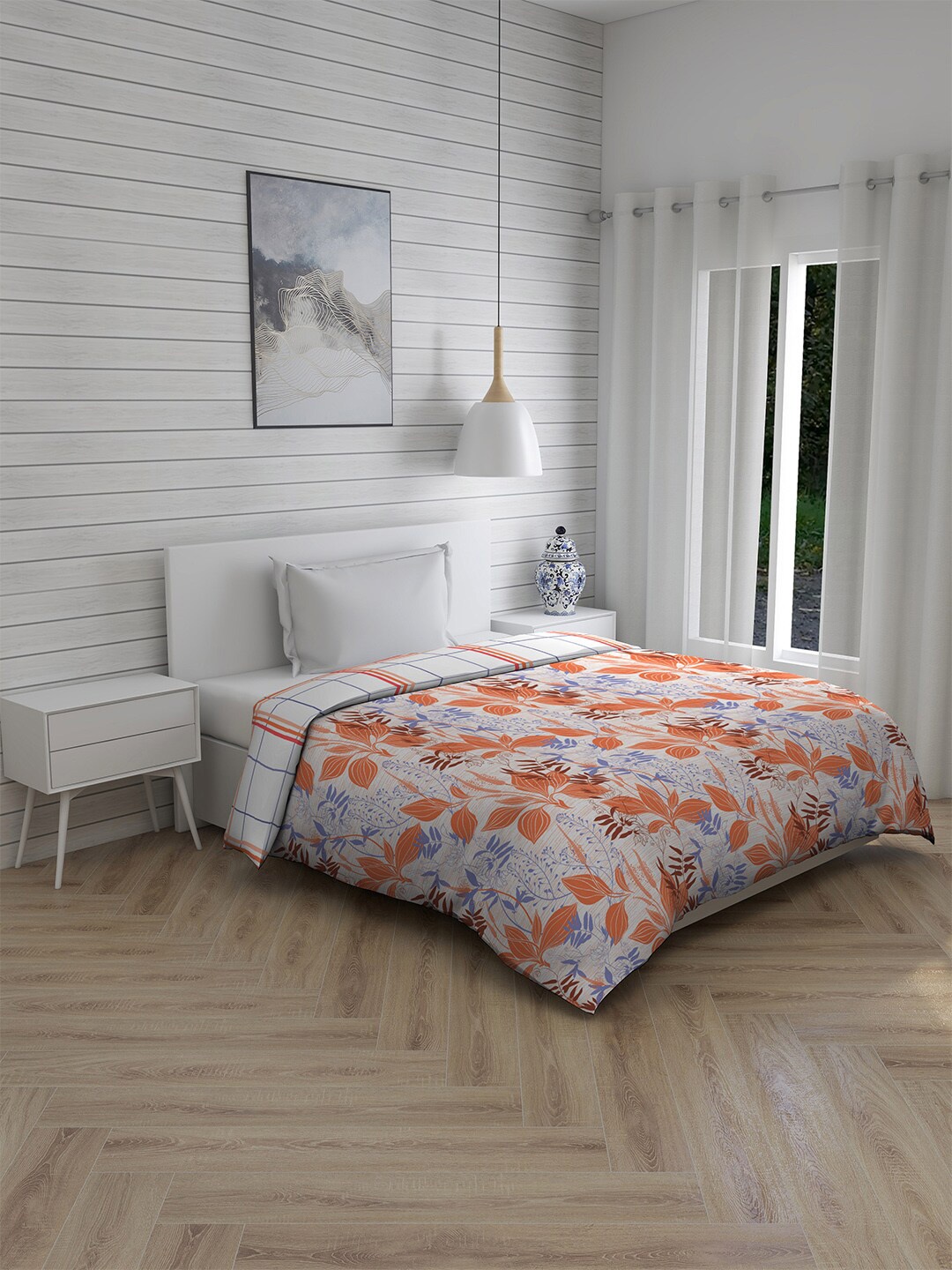 

Layers Coral & Blue Floral AC Room 120 GSM Single Bed Comforter