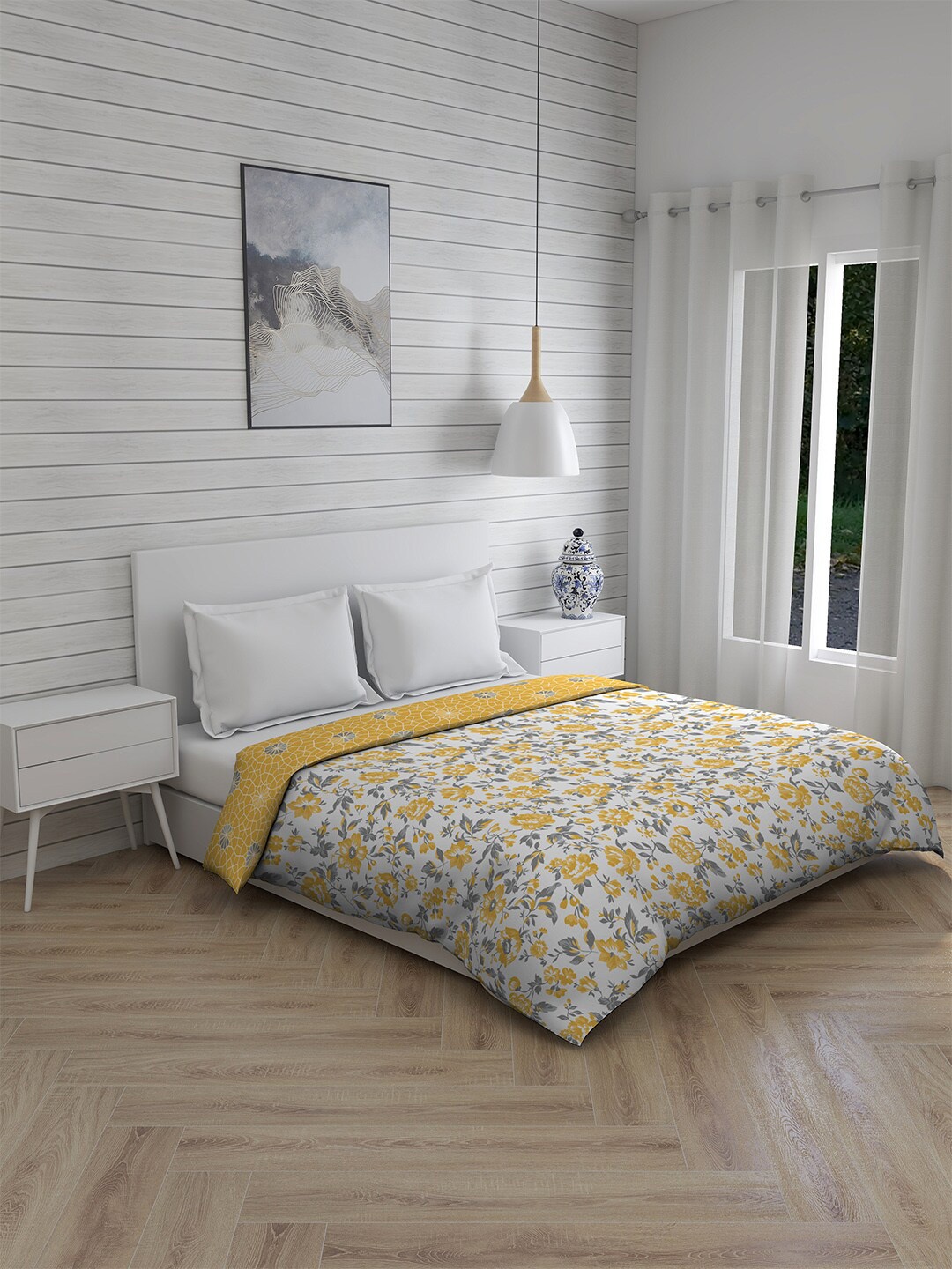 

Layers Yellow & Grey Floral AC Room 120 GSM Double Bed Comforter