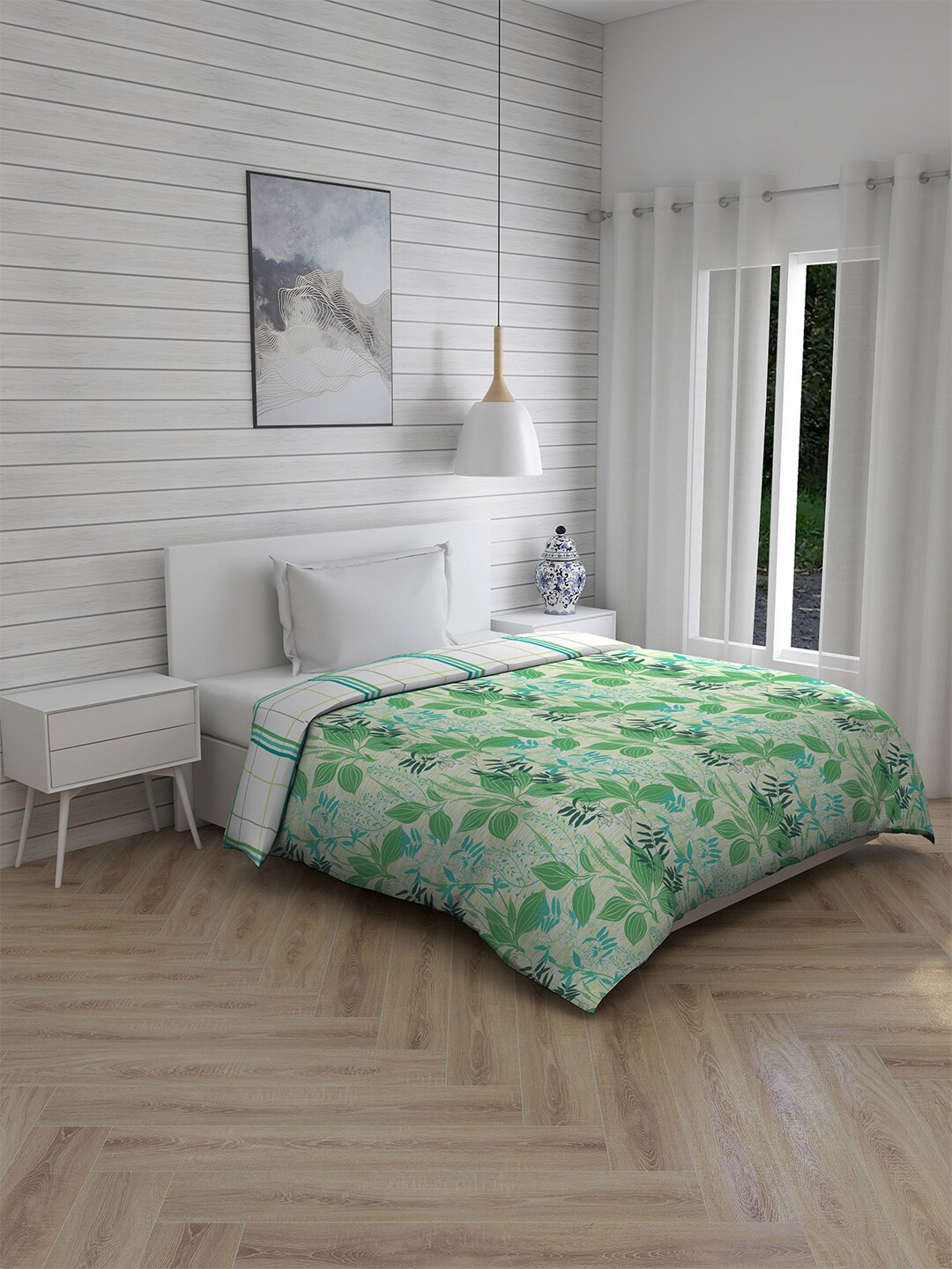 

Layers White & Green Floral AC Room 120 GSM Single Bed Comforter