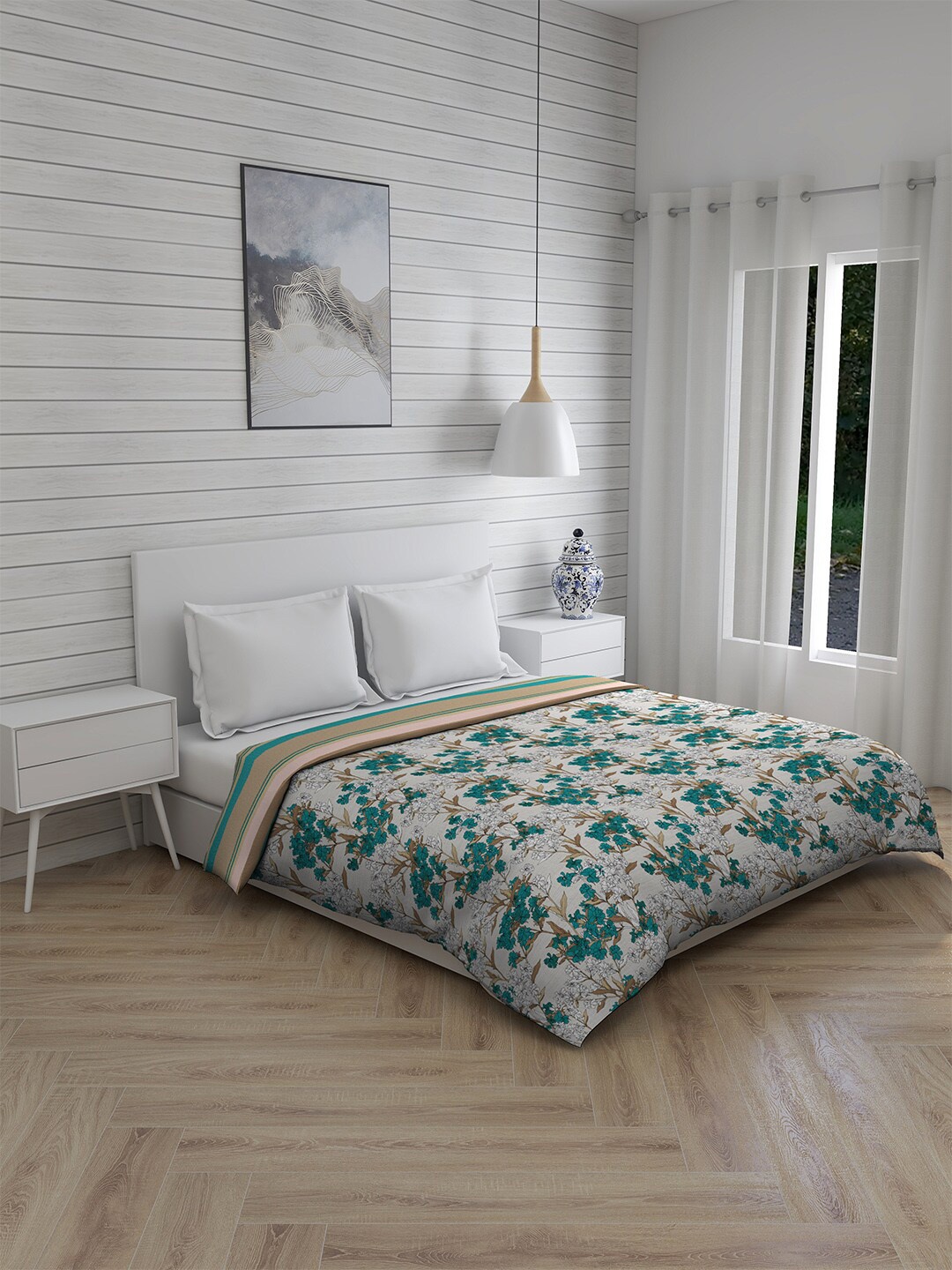 

Layers Teal & Grey Floral Milano AC Room Pure Cotton 120 GSM Double Bed Comforter
