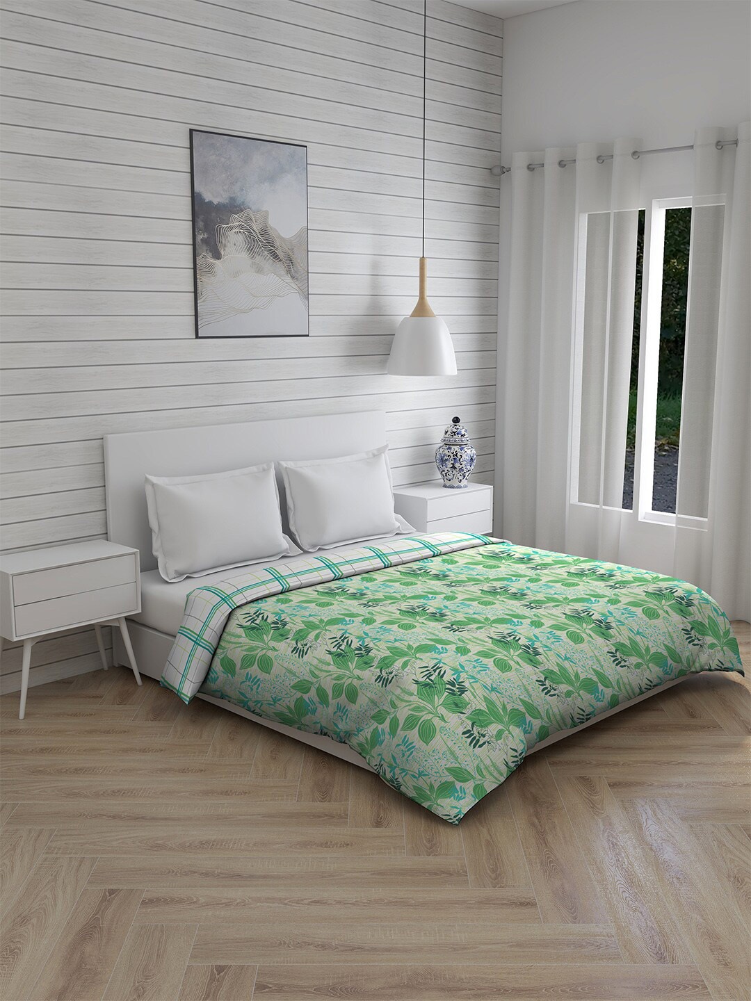 

Layers White & Green Floral AC Room 120 GSM Double Bed Comforter