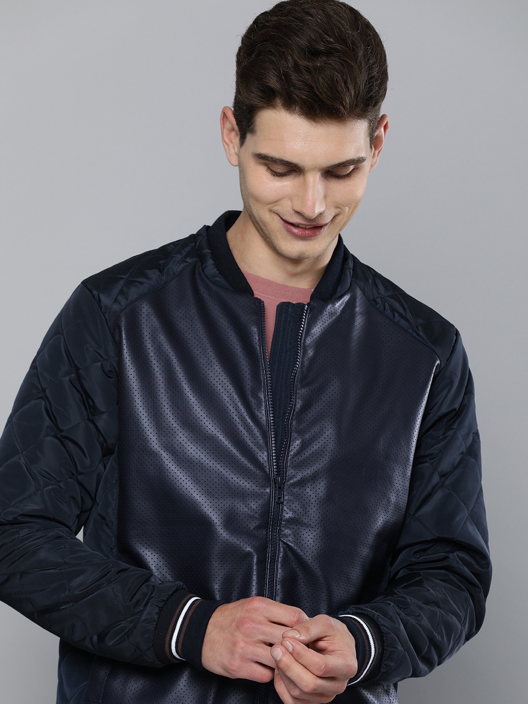 

HERE&NOW Men Navy Blue Sporty Jacket