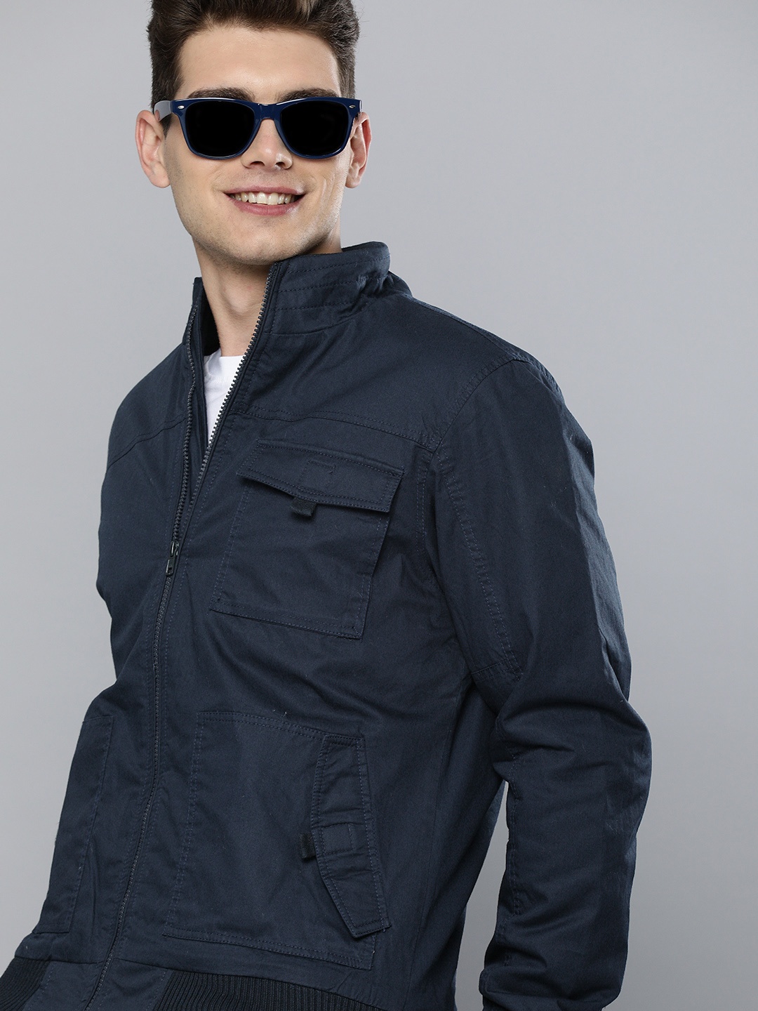 

HERE&NOW Men Navy Blue Sporty Jacket