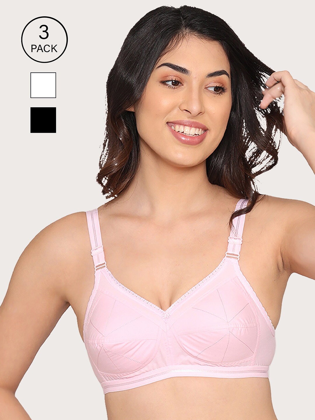

Kalyani Pck of 3 Black & White Cotton Everyday Bras - Full Coverage