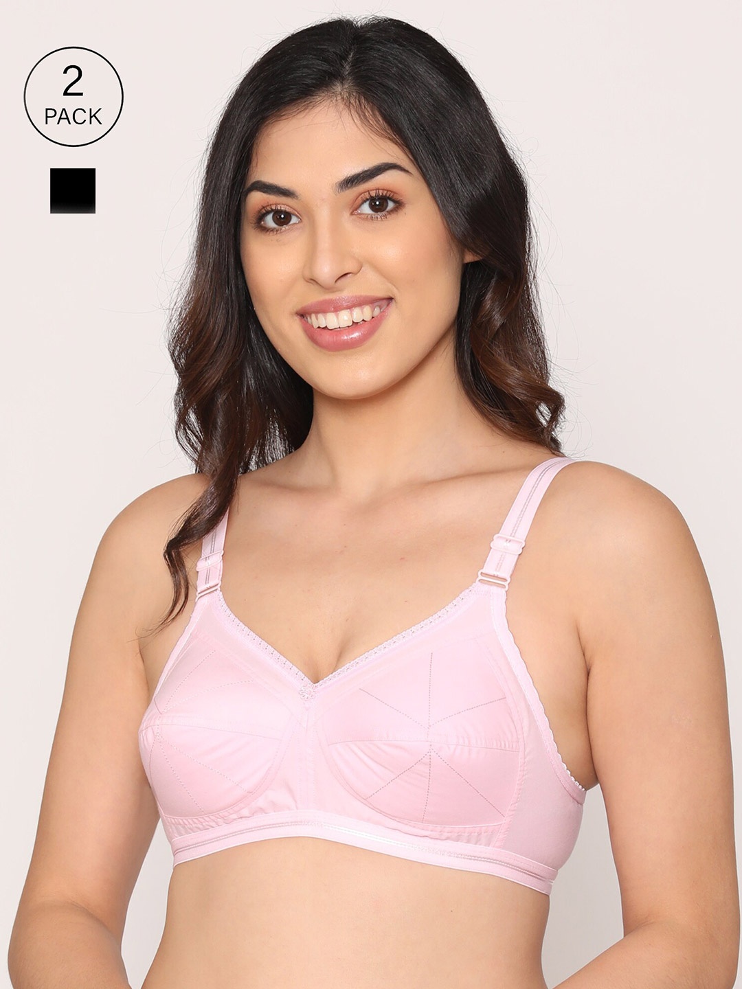 

Kalyani Pack Of 2 Black & Pink Everyday Bra