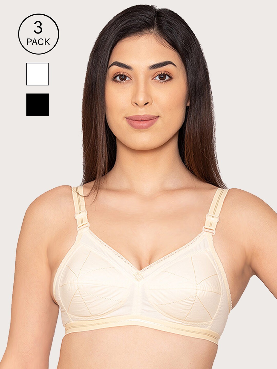 

Kalyani Pack Of 3 Cream-Coloured & White Everyday Bra