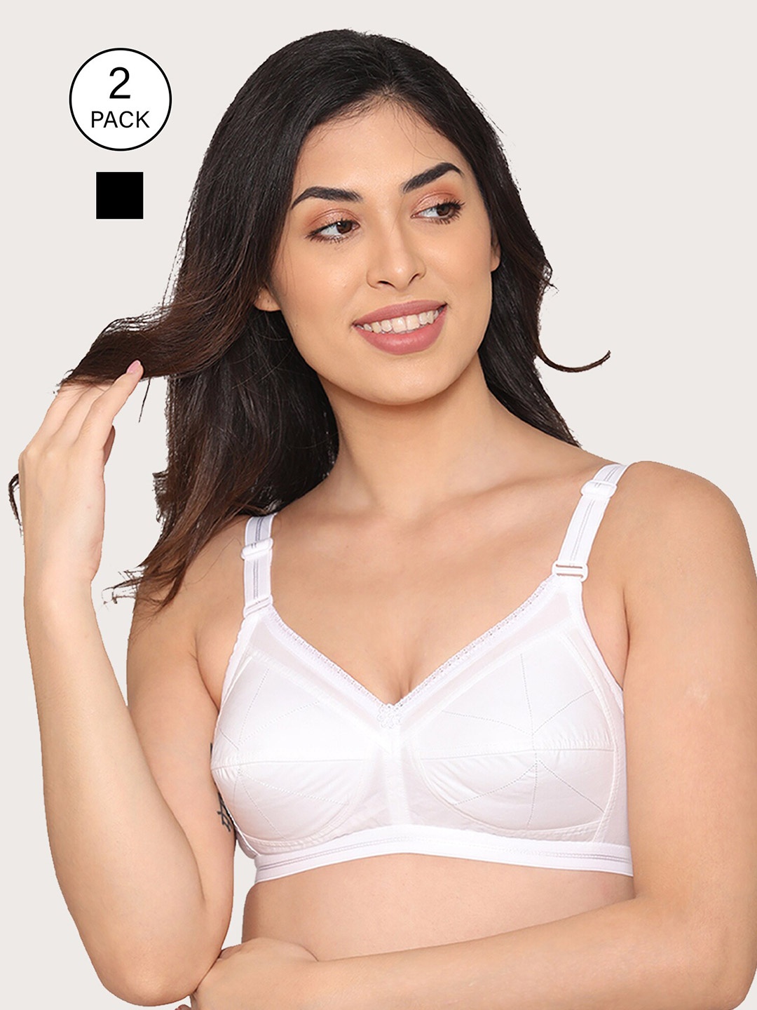 

Kalyani Pack of 2 White & Black Cotton Everyday Bras - Full Coverage