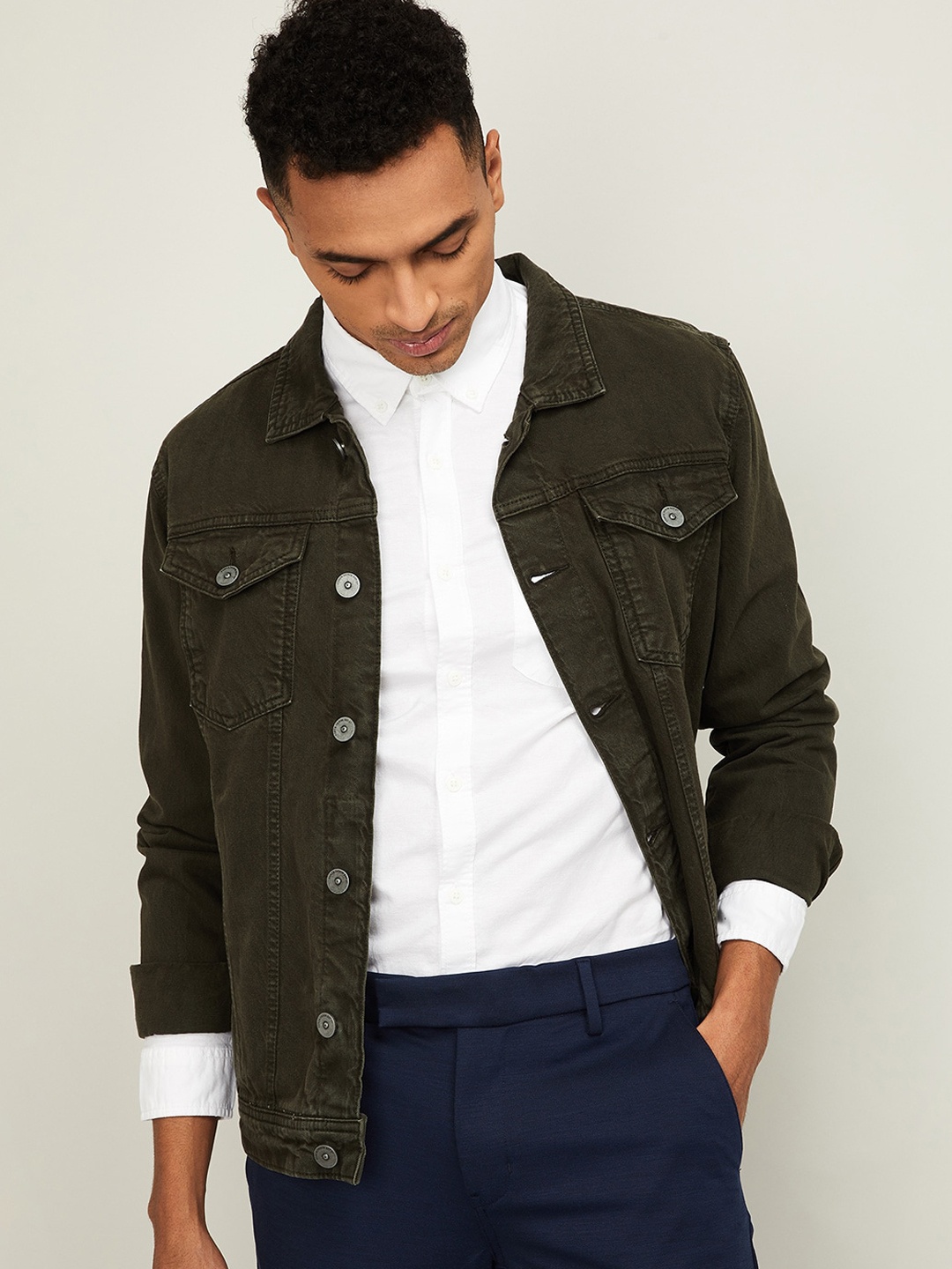 

Forca by Lifestyle Men Olive Green Cotton Denim Jacket