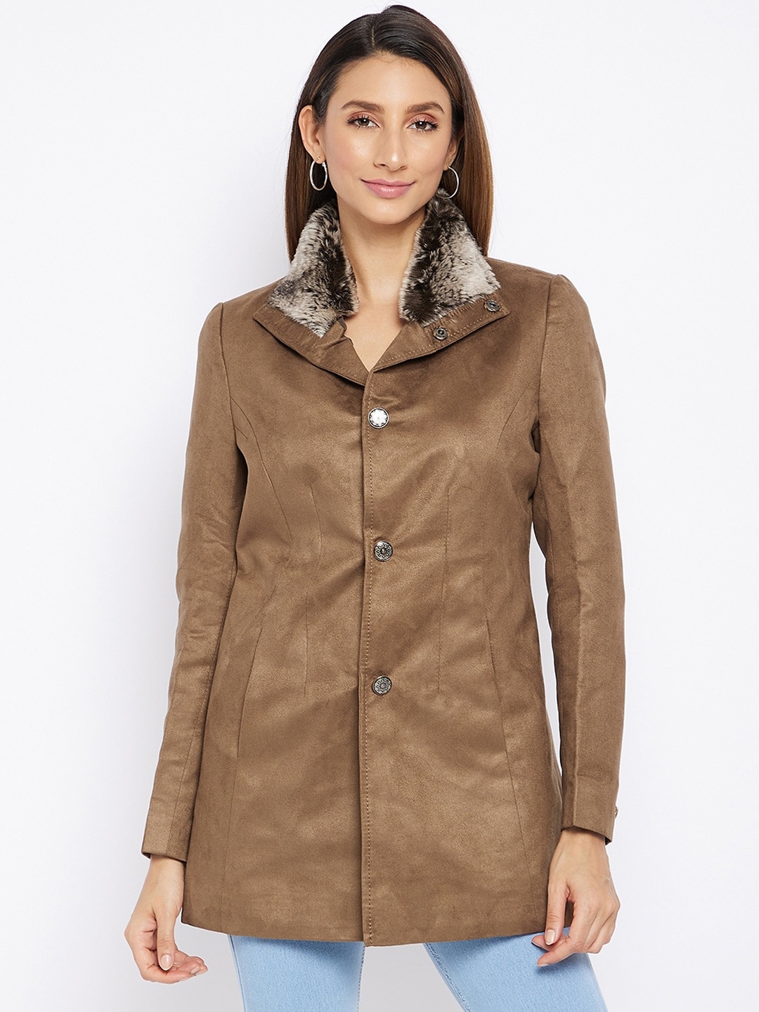 

Spirit Women Brown Suede Notched Lapel Blazers