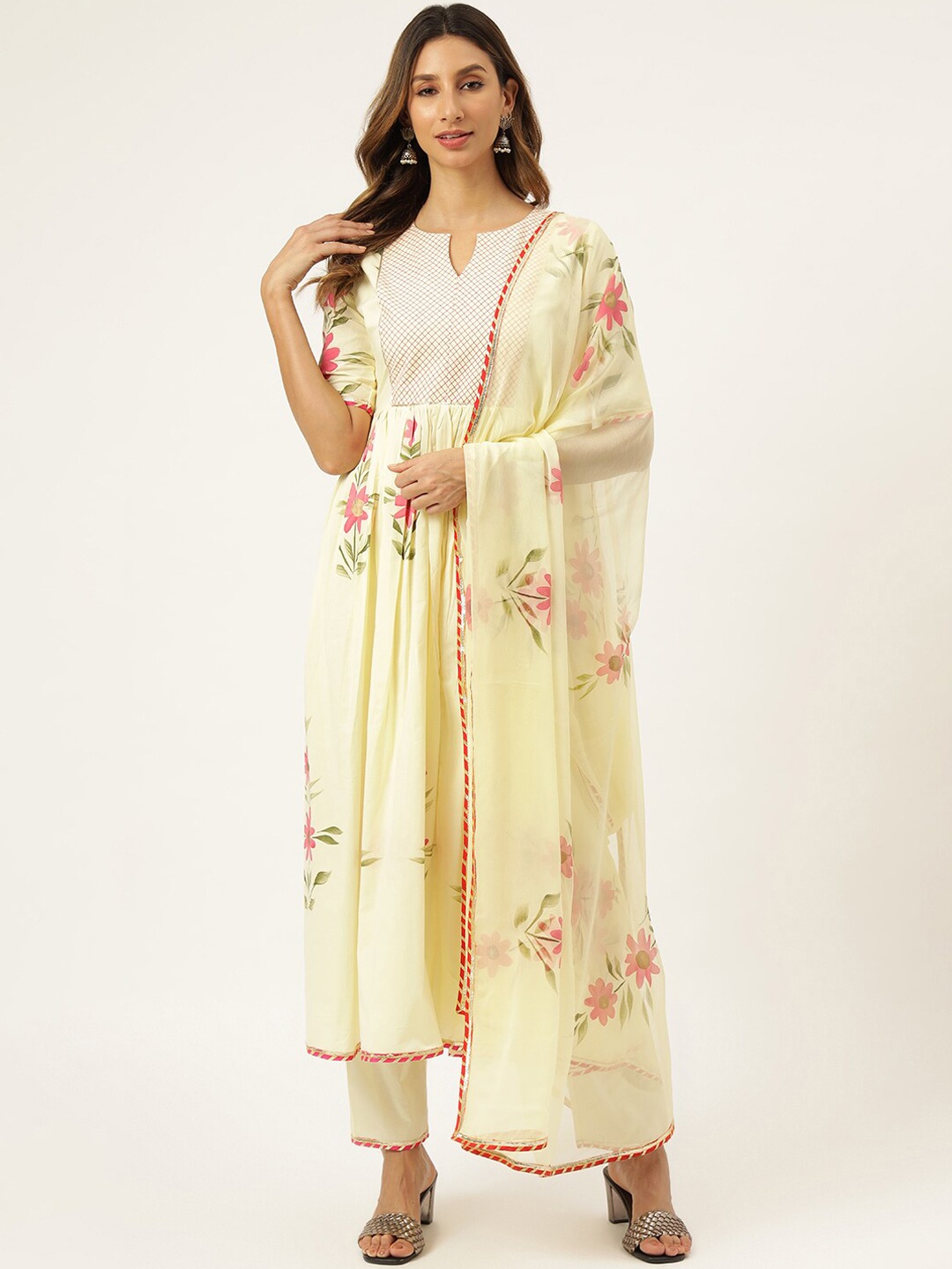 

Lavanya The Label Women Yellow Floral Printed Pure Cotton Kurta with Trousers & Dupatta