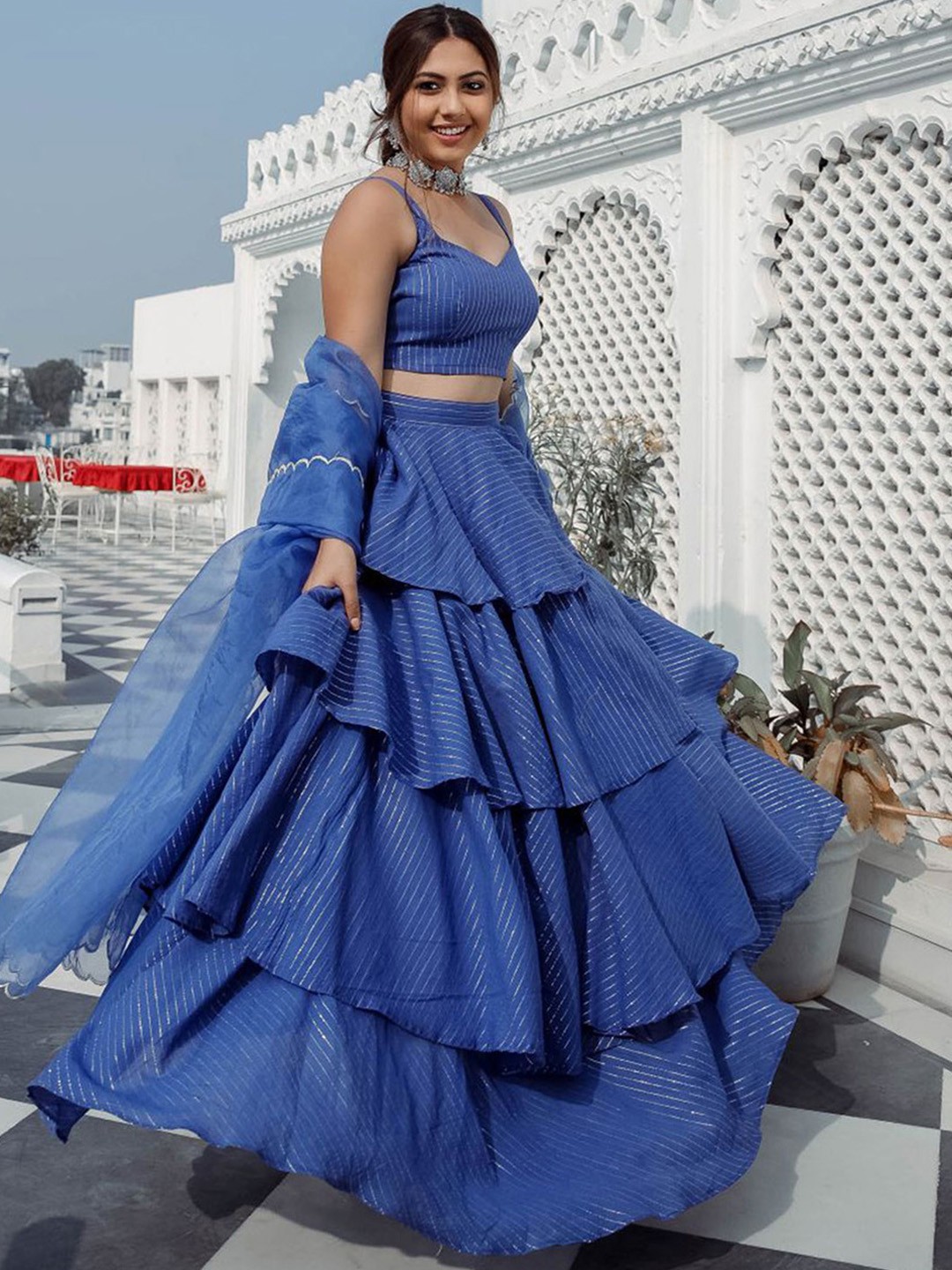 

Lavanya The Label Blue Ready to Wear Lehenga & Blouse Pure Cotton With Dupatta