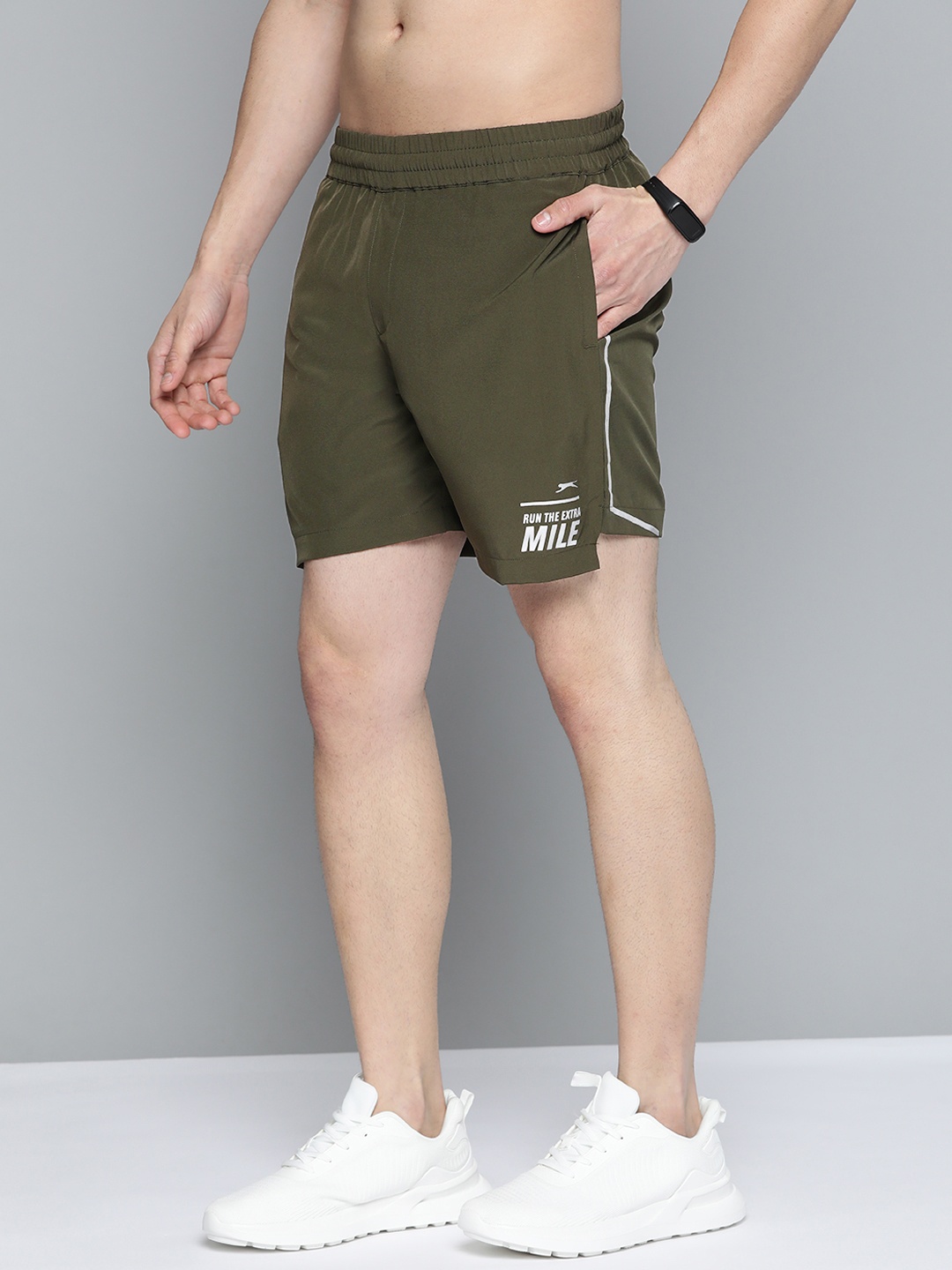 

Slazenger Men Olive Green Printed Detail Rapid-Dry Sports Shorts