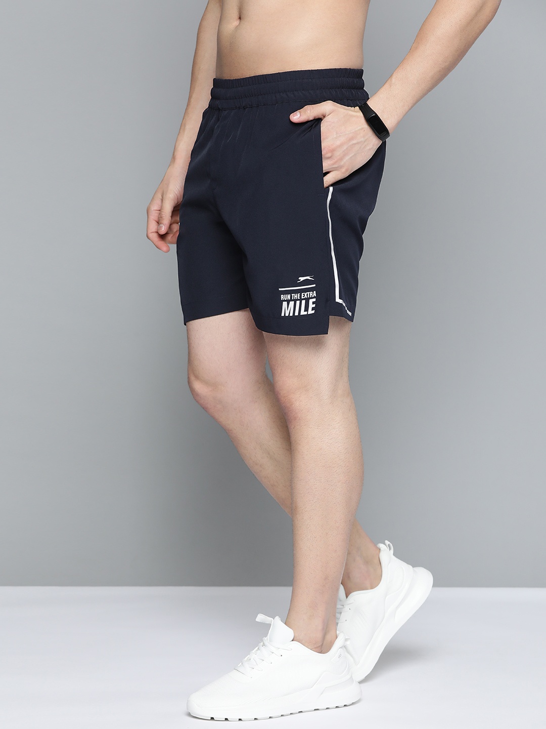

Slazenger Men Navy Blue Printed Detail Rapid-Dry Sports Shorts