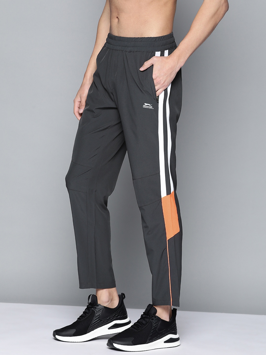 

Slazenger Men Charcoal Grey Solid Track Pants with Side Stripe Detail