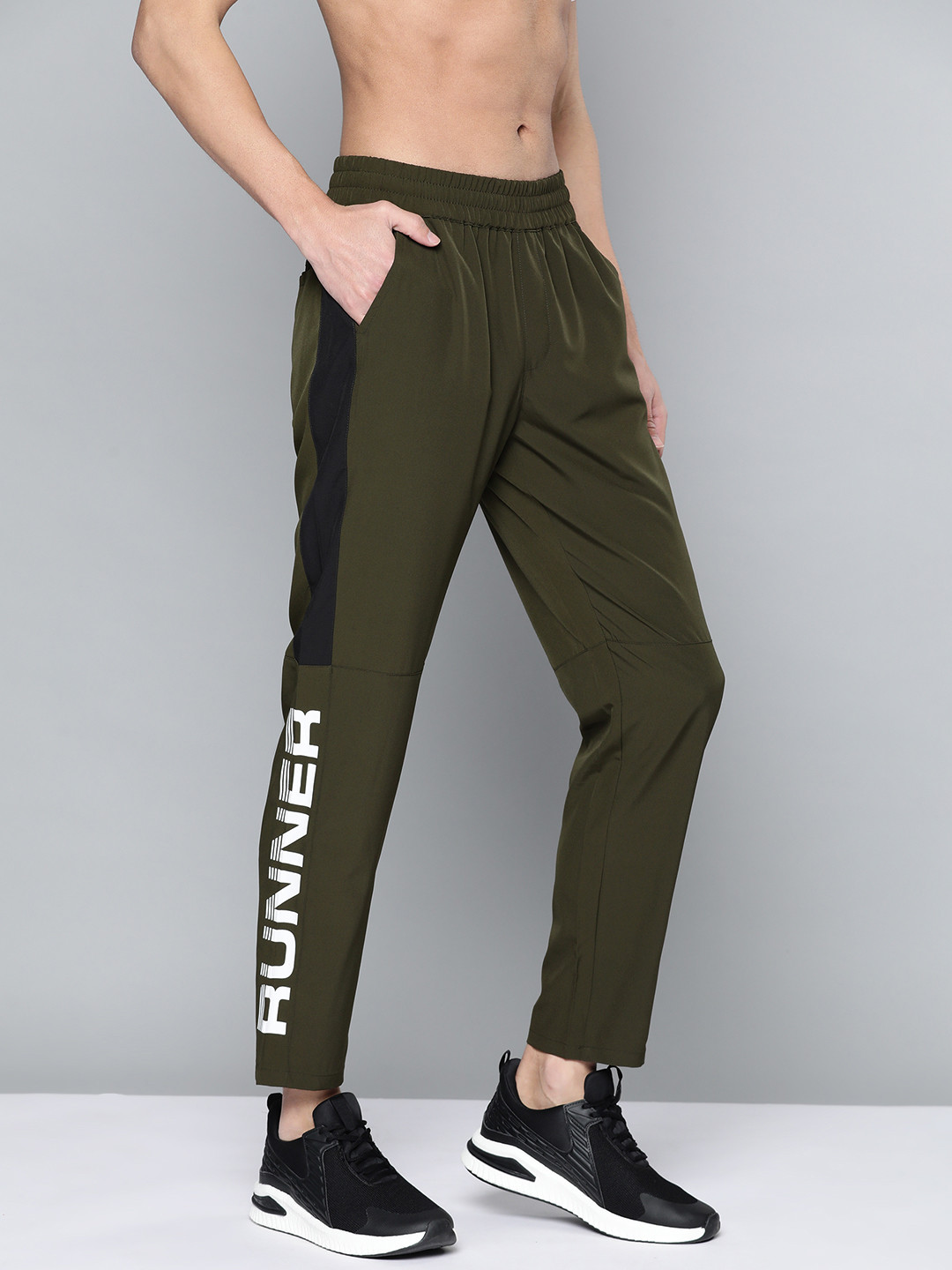 

Slazenger Men Olive Green Solid Running Track Pants with Reflective Detail