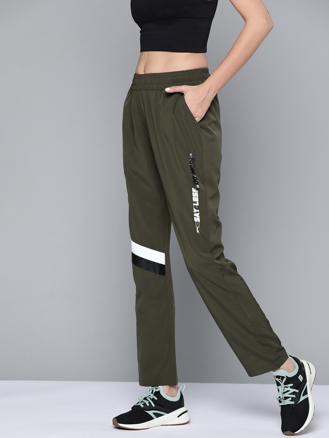 

Slazenger Women Olive Green Typography Printed Ultra-Dry Running Track Pants