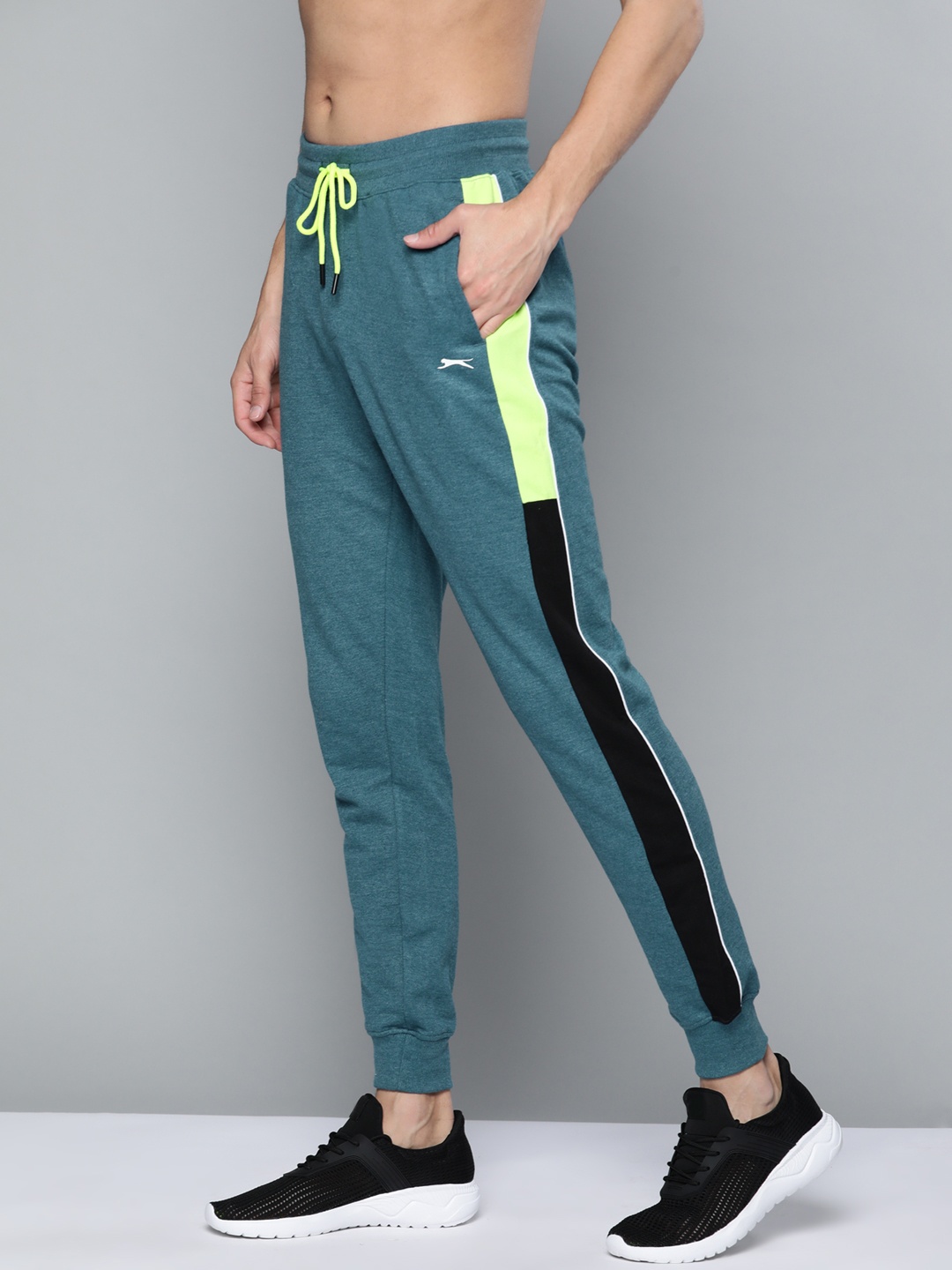 

Slazenger Men Teal Green Solid Joggers With Side Stripe Detail