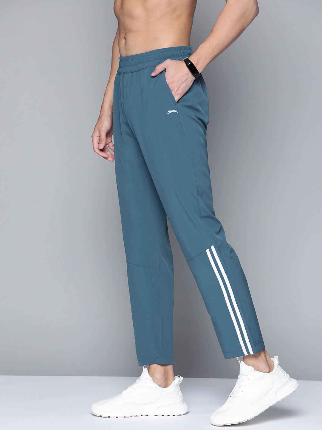 

Slazenger Men Teal Blue Solid Track Pants With Stripe Detail