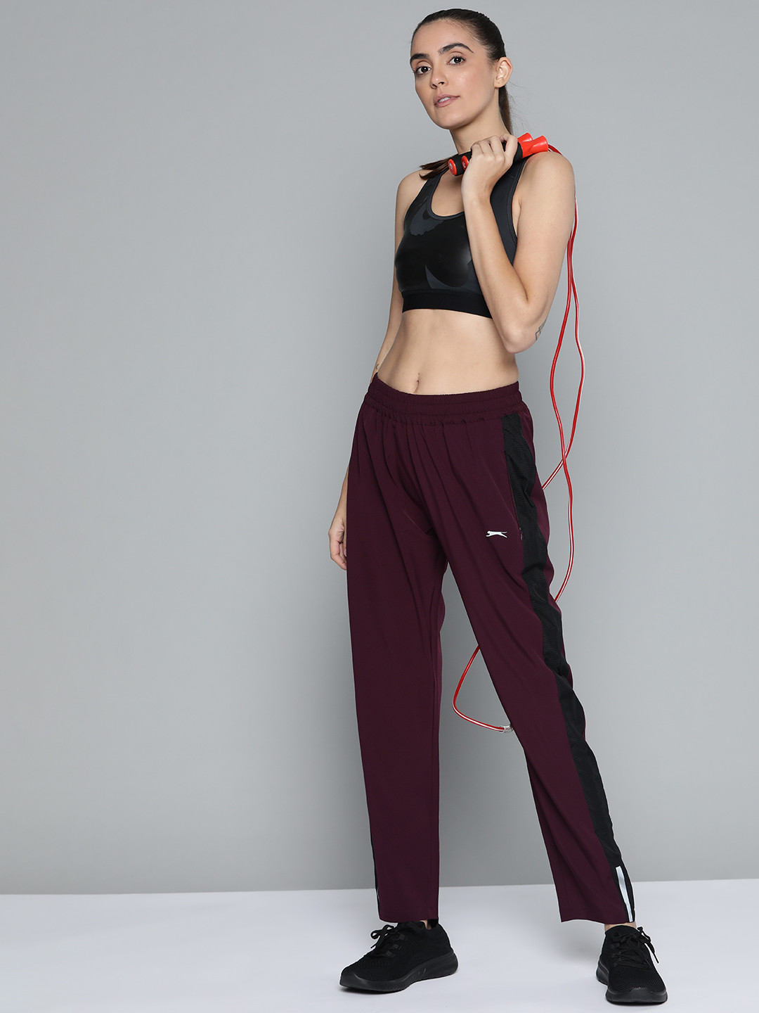 

Slazenger Women Burgundy Solid Ultra-Dry Running Track Pants